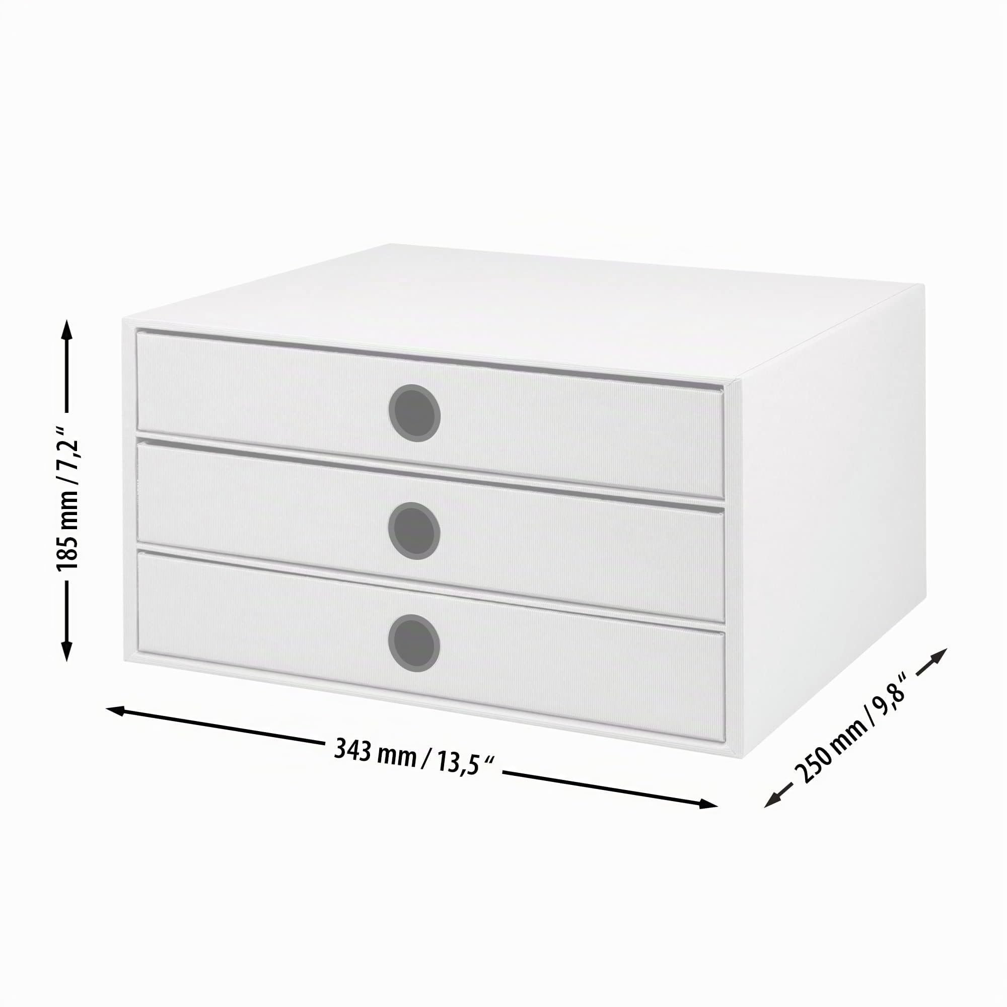 Rössler SOHO 3er Schubladenbox A4 aus Papier | Büro Organizer Schreibtisch| Schubladen Organizer Büro Zubehör & Bürobedarf | Schreibtisch Organizer Box | 34 x 25 x 19 cm | 1 Stück | Farbe: Taupe | Schreibtisch Organizer für Dokumente, Unterlagen, Bürozube