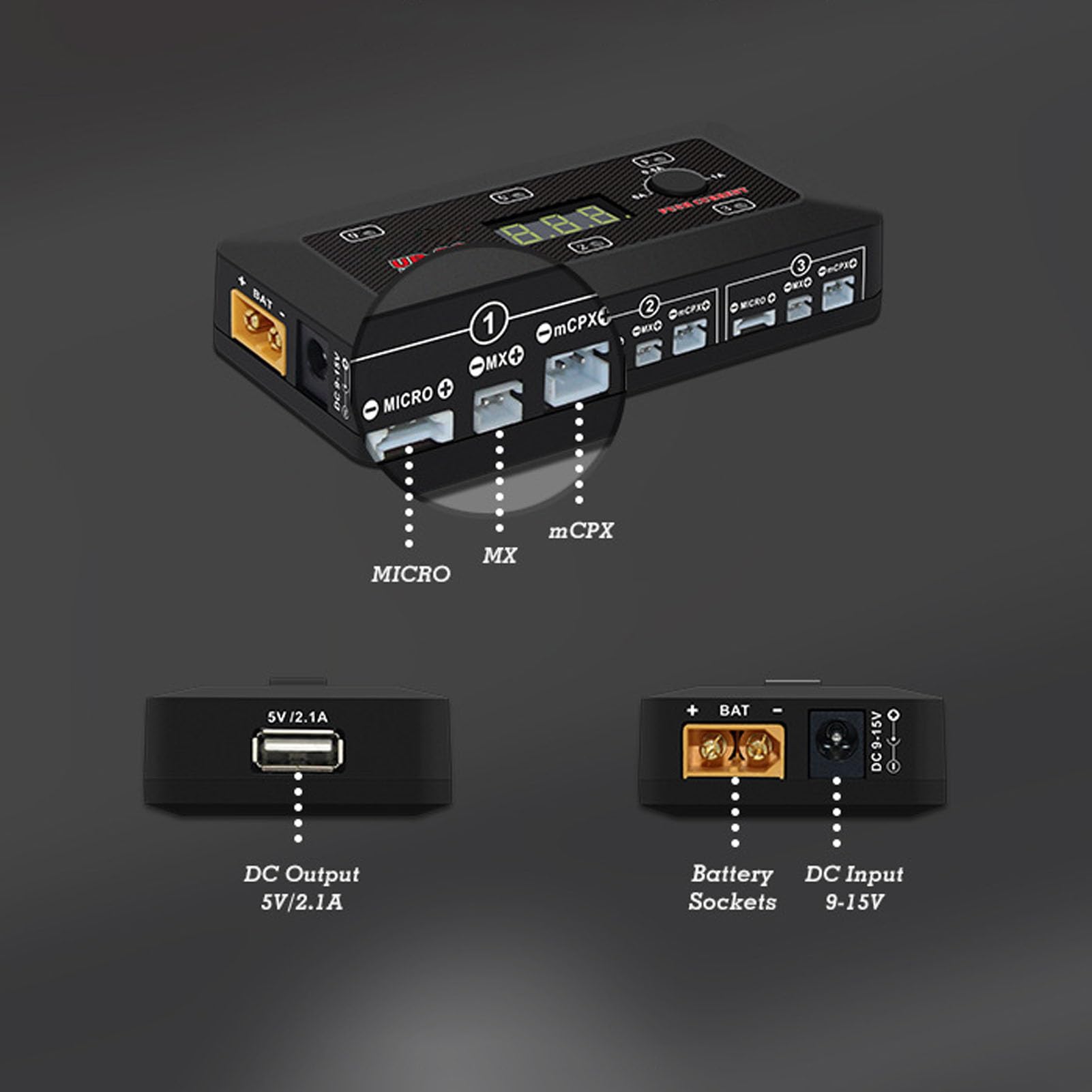 Ładowarka LiPo, Ładowarka do Akumulatorów LiPo ze Wskaźnikiem LED, 6 Niezależnych Portów, Micro MX MCPX, Ładowarka do Akumulatorów LiPo LiHV, Port ładowania USB do Modelu Drona