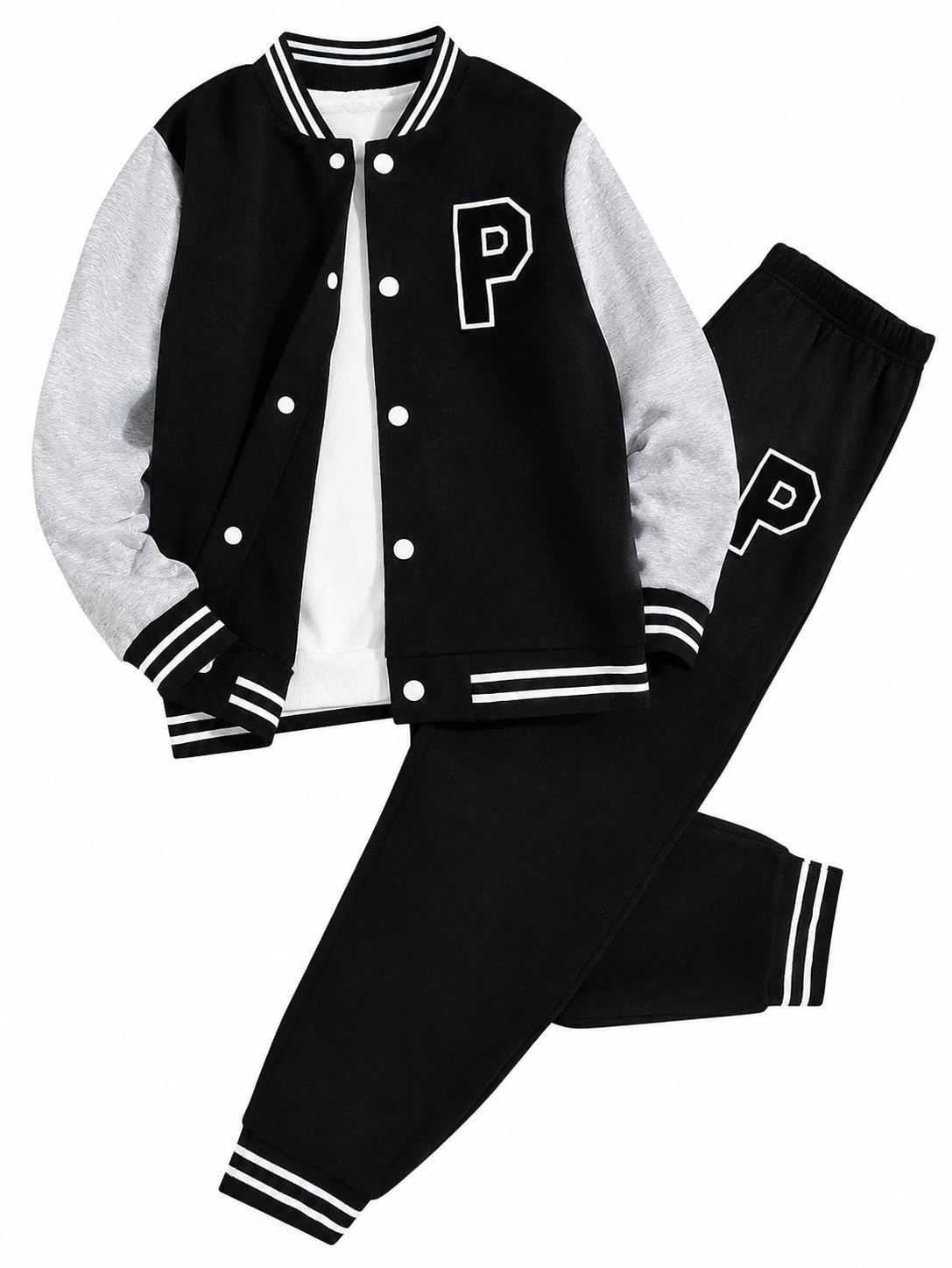 Cakaner Boys Color Block Button Down Shirt and Jogger Pants Button Up Sweatsuits Sets (Size: 5-12T)