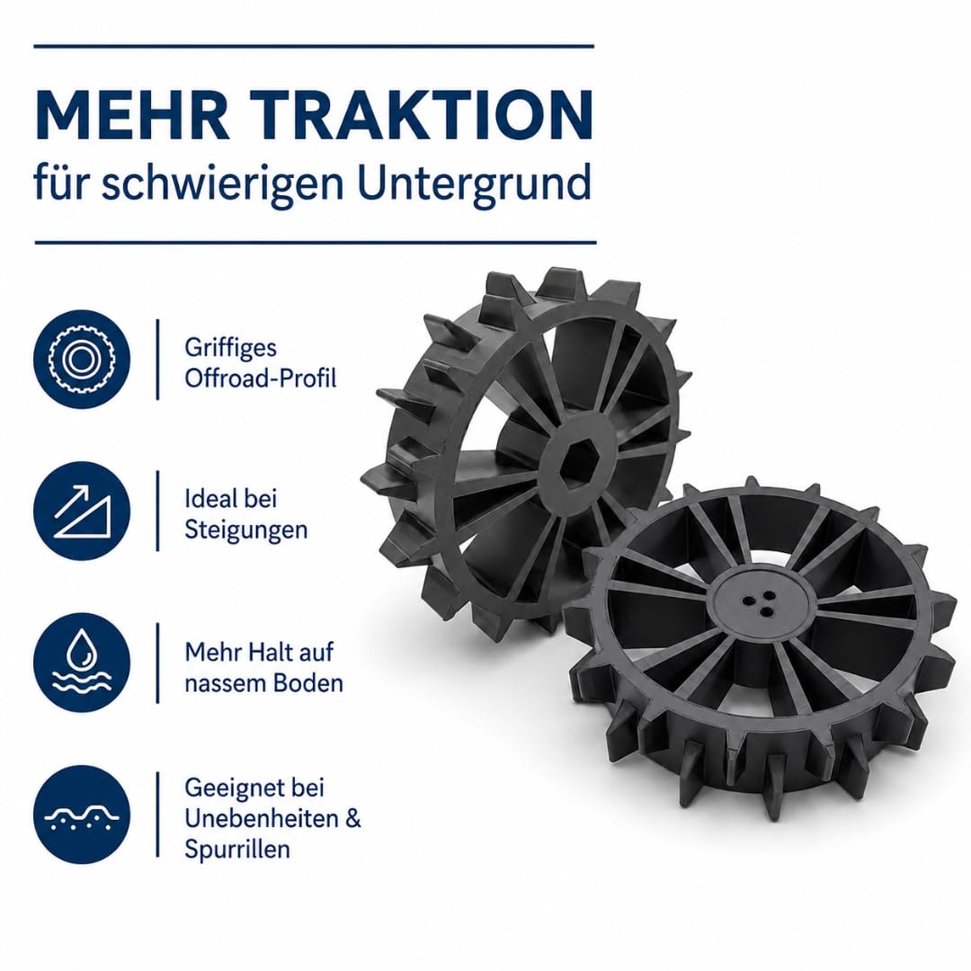 2er Set Ersatz Antriebsräder Rad kompatibel mit Bosch Indego 300 350 400 500 700 Mähroboter Spikes Gelände Offroad Räder Ersatzrad