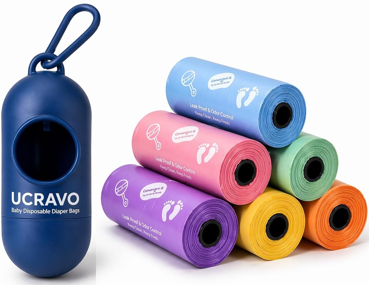 UCRAVO Baby Disposable Diaper Bags 9 Rolls with Dispenser – Leak Proof & Odor Control Nappy Disposal Bags for Newborn Diapers | Travel Friendly Waste Bags for Wet Clothes, Sanitary Pads & Pet Poop-image-28