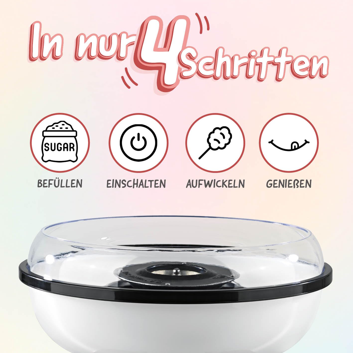 GOURMETmaxx Zuckerwattemaschine Retro Cotton Candy Machine Nostalgie mit Zubehör Rot Weiß