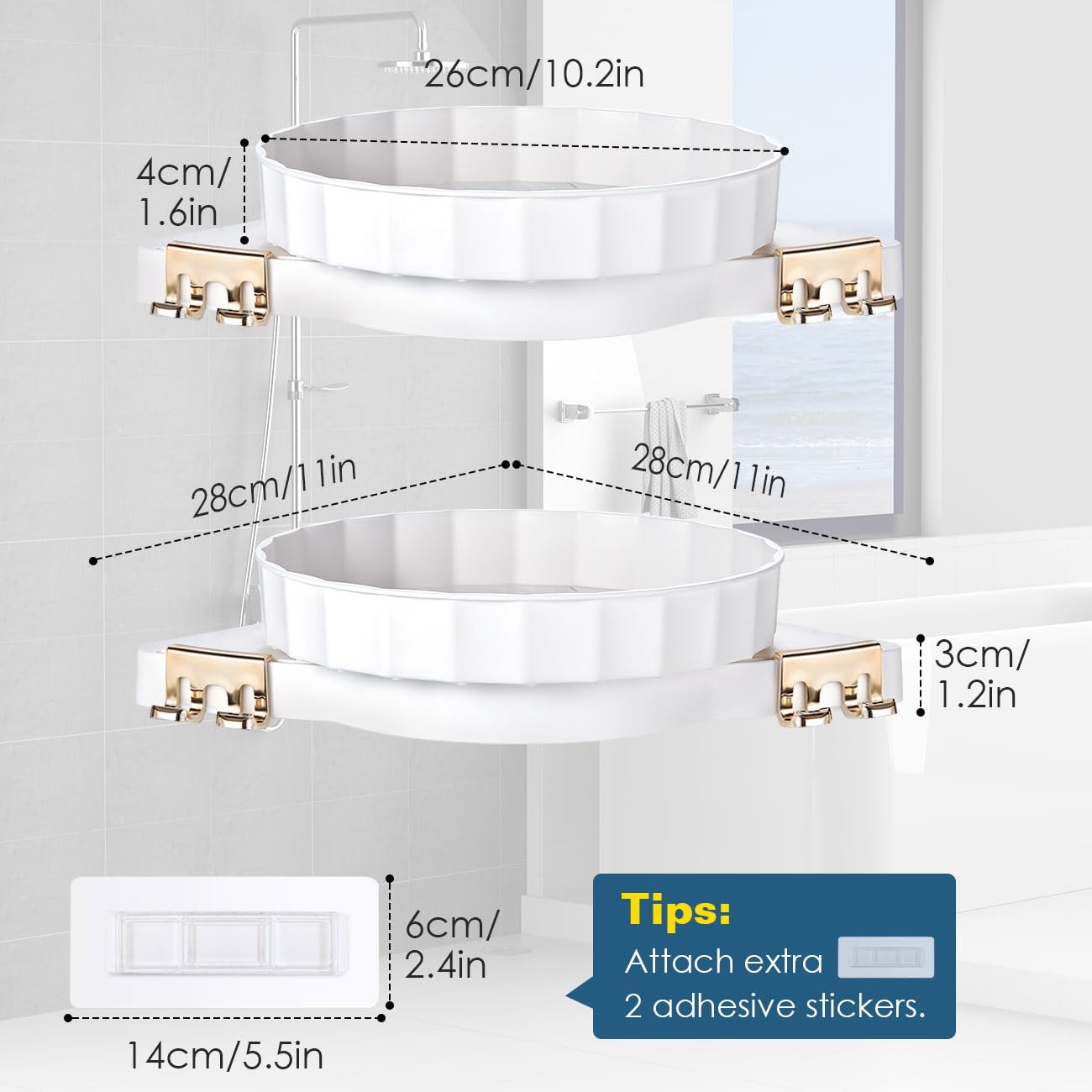 Shinowa Shower Caddy Corner Shower Lazy Susan Organizer 360Â°Rotate Shower Organizer Shelves 2 PCS Turntable for Bathroom Storage No Drilling Shower Storage Rack with Hooks for Shampoo Dorm and Kitchen