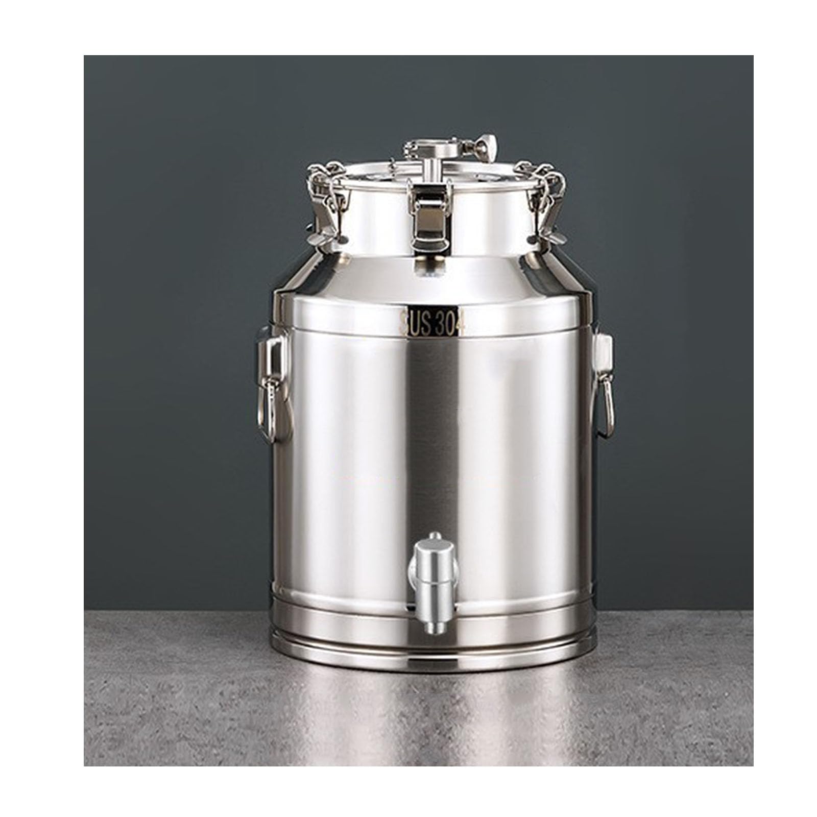 Fermentatore in acciaio inox da 28 litri con coperchio sigillato e rubinetto, 30 x 44 cm, barile in metallo per la conservazione di liquidi, contenitore da cucina con maniglia per il trasporto