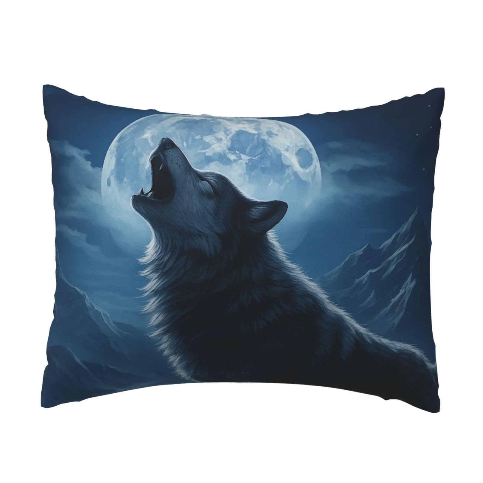 Moonlit Howling Wolves Pillowcase Soft Plush with Zipper Decorative Pillowcovers 16x20 in