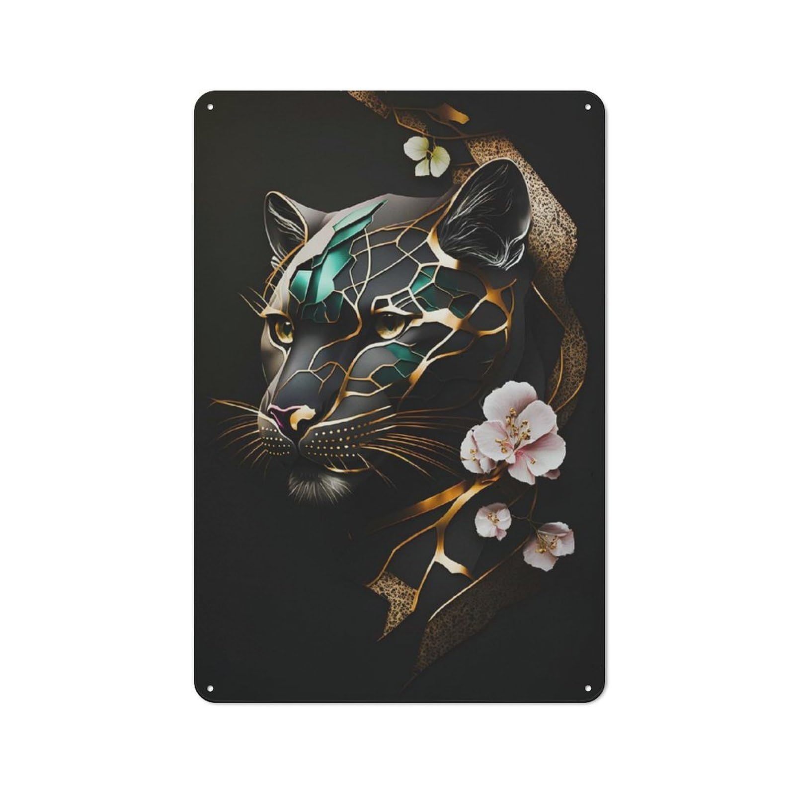 Junmoney Vintage Flowers Panther Rustic Metal Plaque 30X20cm For Hobby Room Or Studio, For Vintage Wall Decor Fans, For Garage And Workshop Walls