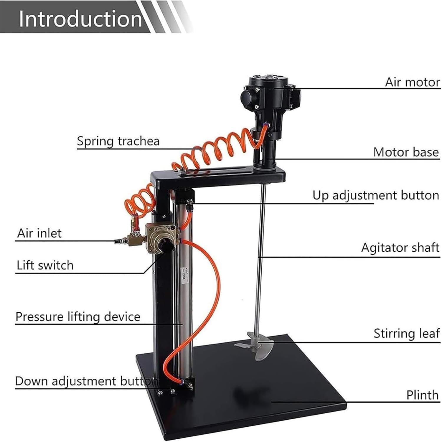 Mezclador de pintura neumático 1500-3000r/min, presión de aire 0.6-0.8 mpa, 10L-50L Agitador de revestimiento para líquidos viscosos y materiales de pintura