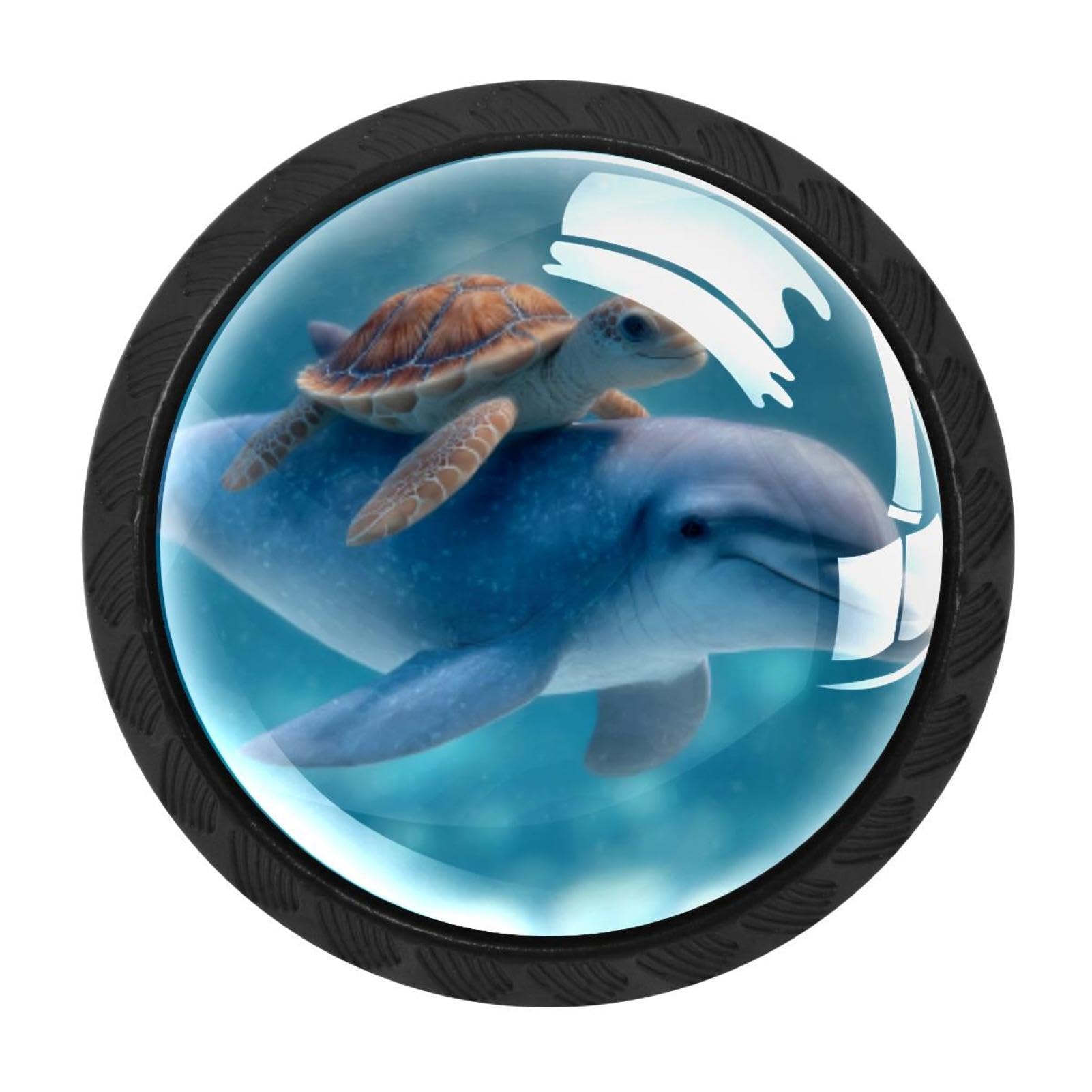 CHENZZZZ Cute Ocean Dolphin with Sea Turtle (1) Colorful Drawer Pulls 4 Pcs Handle Glass Door Cabinet Knobs Home Office Kitchen Wardrobe Cupboard Hardware for Dresser Drawers
