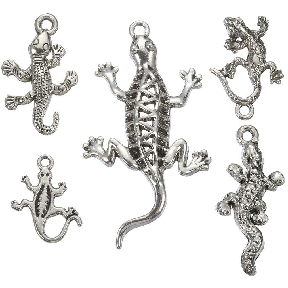 60pcs (About 105g) Mixed Style Antique Silver Plated Lizard Gecko Charms Animal Charm Pendant Bracelets Necklace Jewelry Findings Jewelry Making Craft DIY (a-1113)