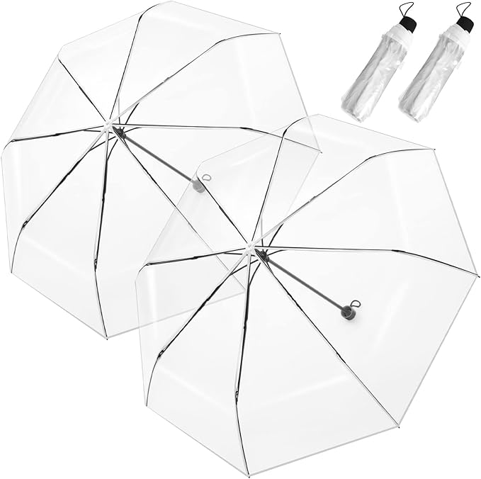 Hestya 2 Pack Transparent Folding Umbrella Windproof Rainproof Travel