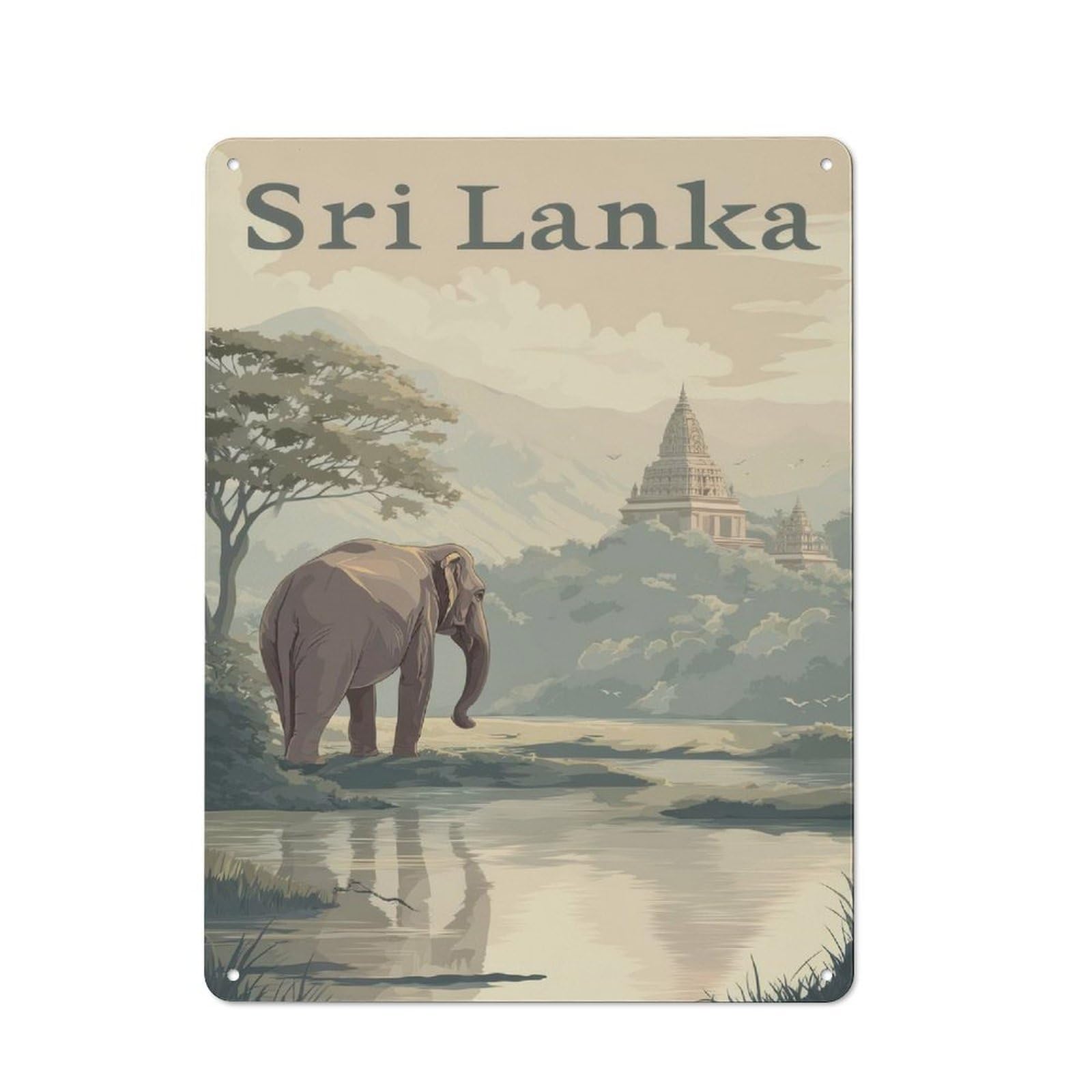 Junmoney Style-13 Tin Wall Plaque 40X30cm With Sri Lanka Travel For Studio Or Craft Room, Suited To Studio Decor Lovers