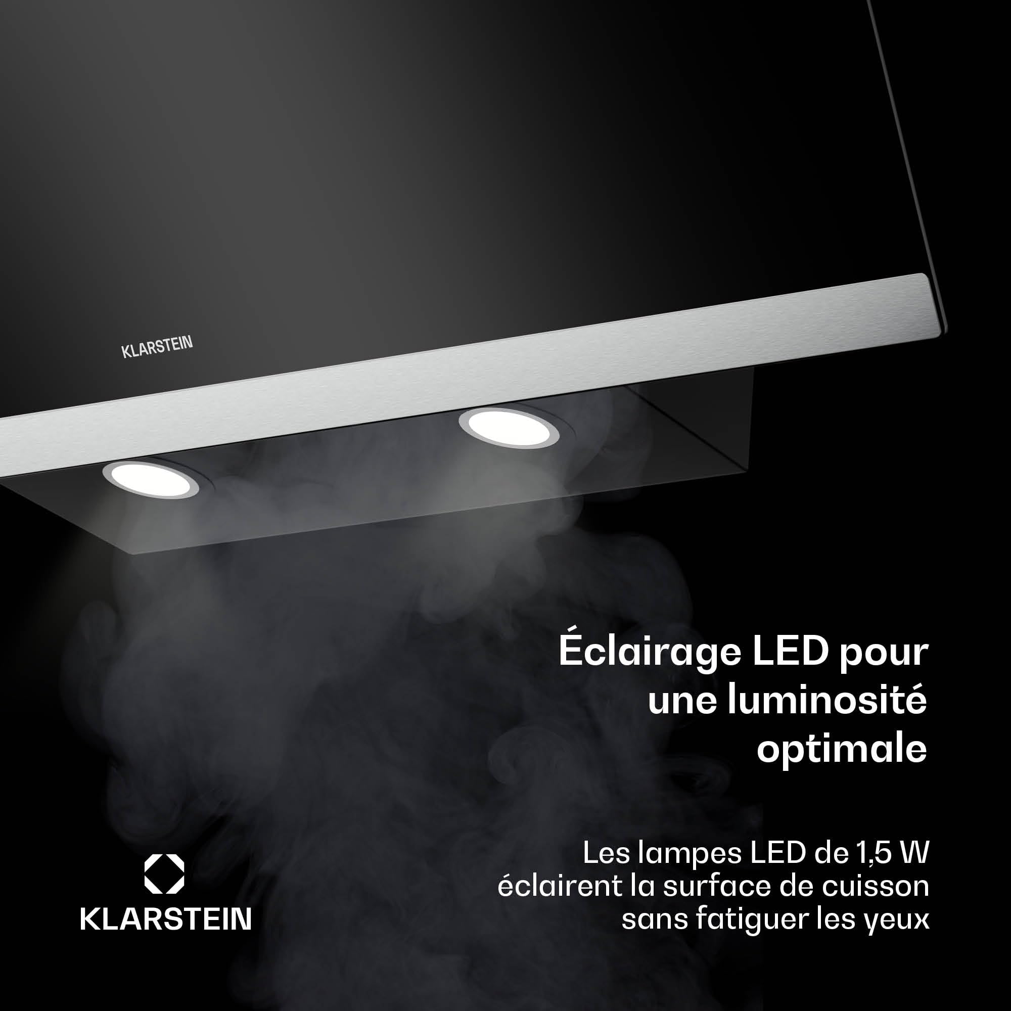 Klarstein FlashLine hotte aspirante 90 cm, 524 m³/h, CEE A++, écran tactile, LED, 34,5 dB, noire