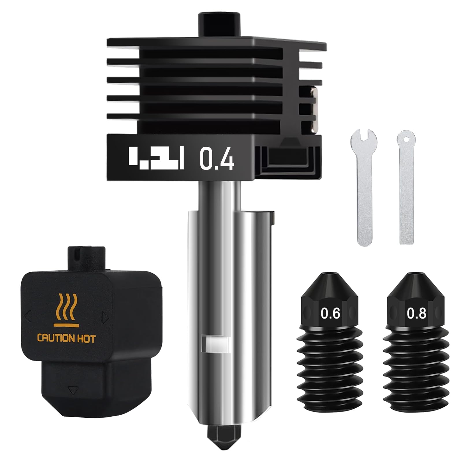 HIKUDIY 0.4mm Hardened Steel Hotend for Bambu Lab H2D, Extruder Print Head with Extra 0.6mm 0.8mm Nozzle Replacement Removable Nozzle Quick Swap Hot End Design for Bambulab H2D 3D Printer-image-0