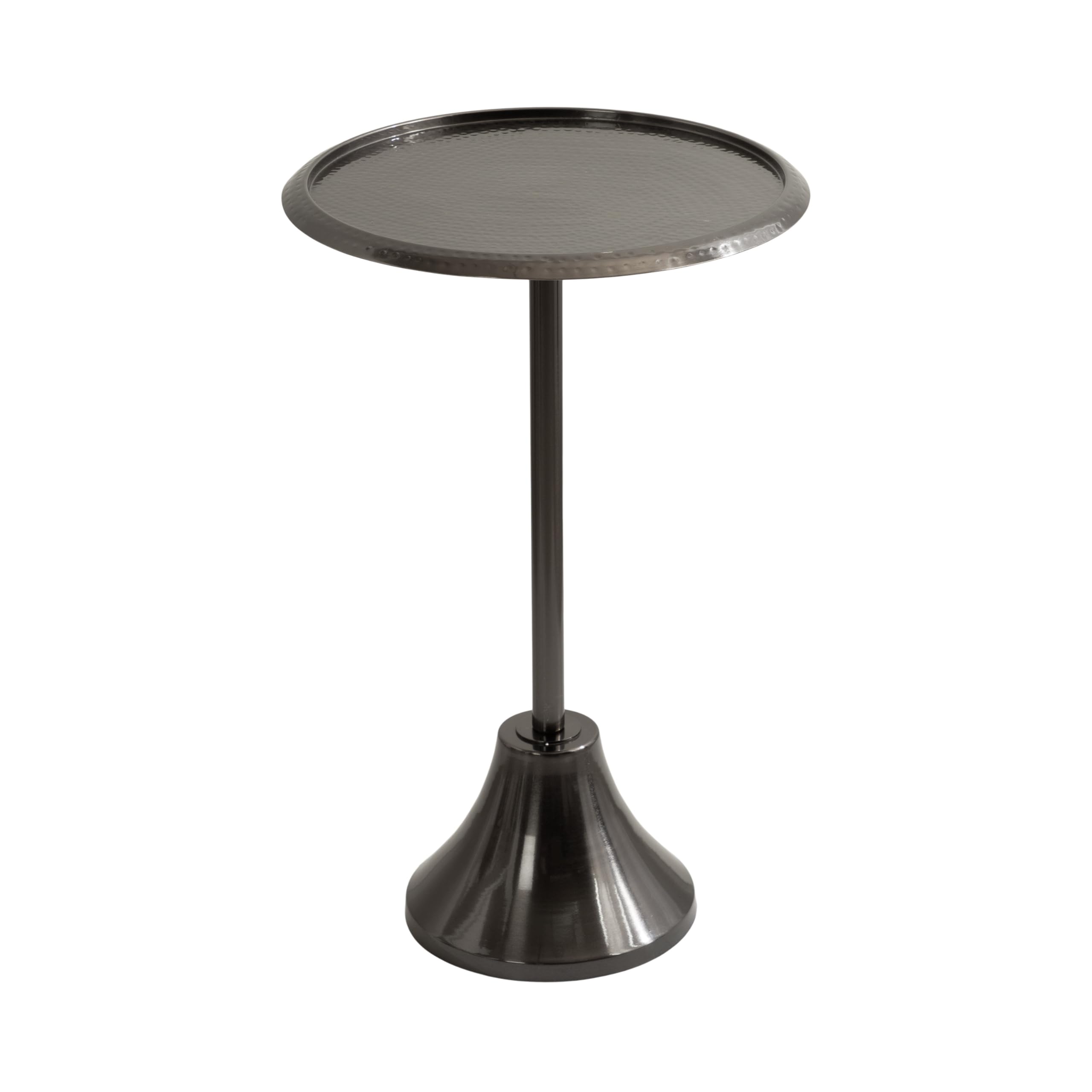 Kate and Laurel Sanzo Modern Pedestal Side Table, 15 x 15 x 24, Gray Gunmetal, Decorative End Table with Hammered Tabletop for Use as a Bedroom Nightstand or Living Room Accent Table