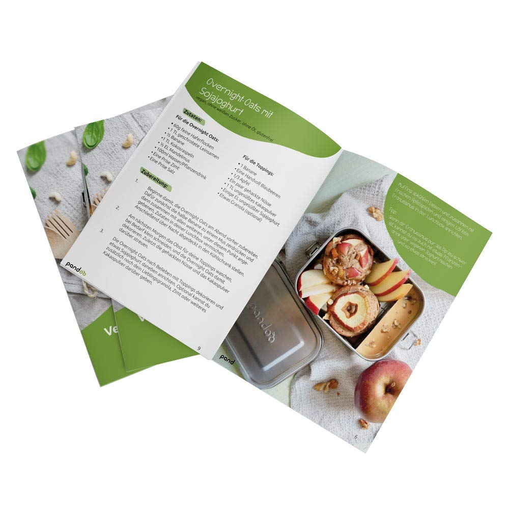 pandoo Contenitore per il pranzo in acciaio inox, 1200 ml, con sacchetto di cotone, divisore e e-book, a prova di perdite, ecologico per bambini e adulti, contenitore per il pranzo flessibile