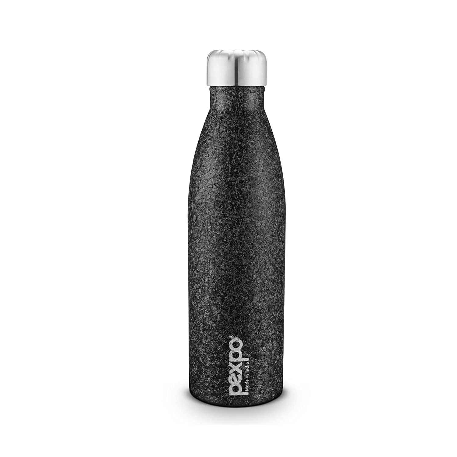 Pexpo Genro Stainless Steel Single Wall |Fridge Water Bottle| 700 ml, Black |Narrow Mouth with Screw Cap| Easy Grip|Home, Office, Gym, School, Yoga, Trekking, Men, Women & Kids