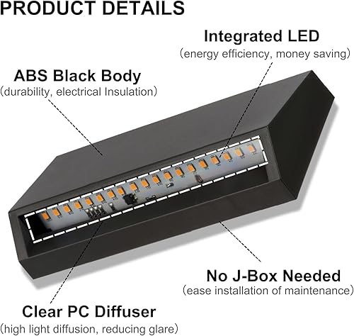 Miniatura 2 de ZONK Luces LED de escalón para interiores y exteriores de 110 V a 240 V, impermeables, IP65, no regulables, 4000 K, para exteriores, paisaje,