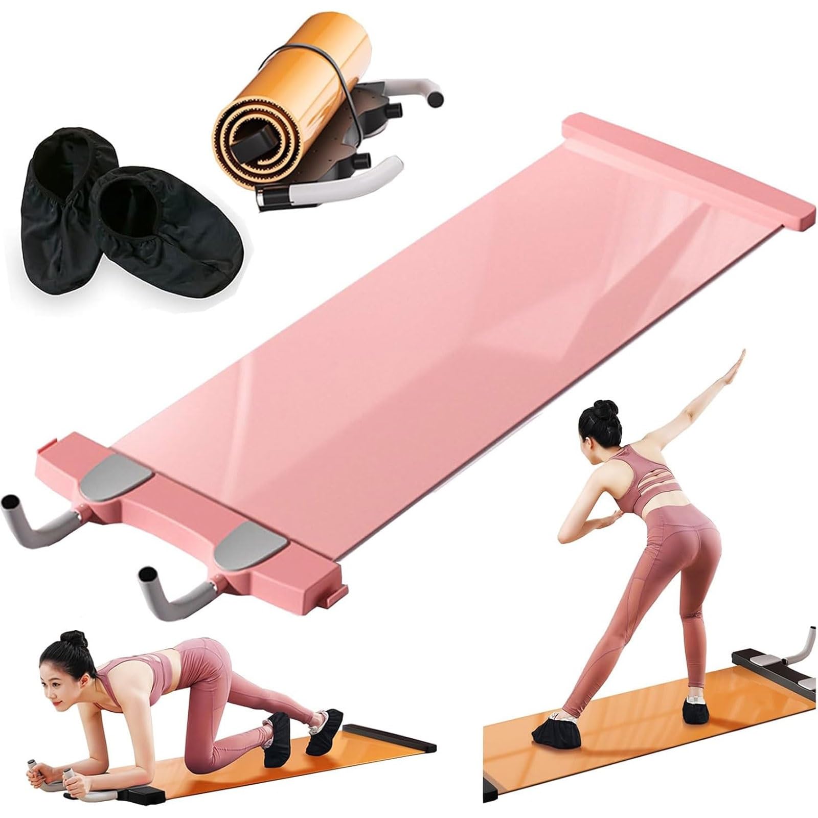Tabla deslizante Estera deslizante deportiva Placa de deslizamiento for ejercicios Equipo de entrenamiento de patinaje en interiores Estera de entrenamiento con rodillo de ejercicio en tablones(Pink,1