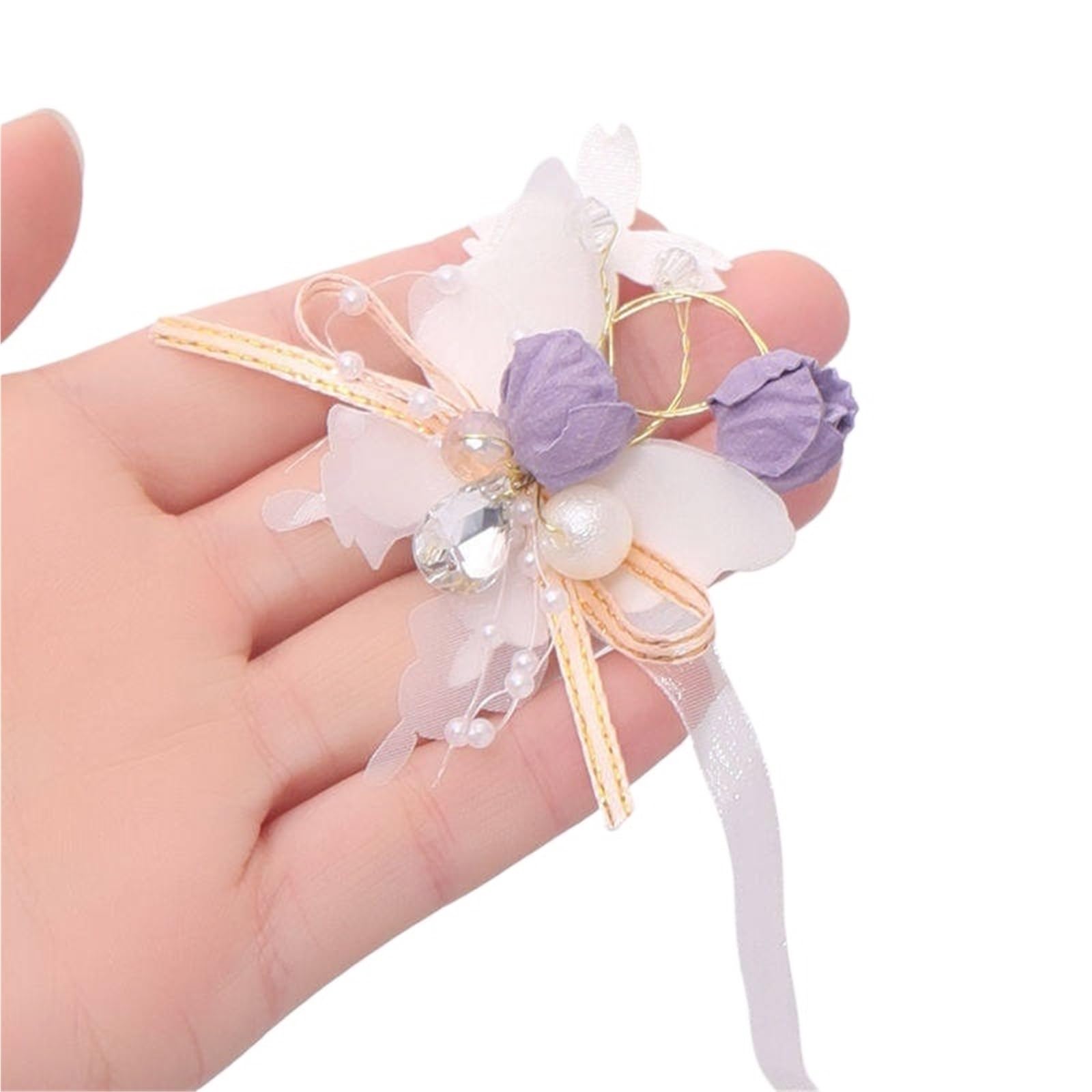 4pc Wedding Wrist Bridesmaid Silk Rose Flower Party Prom Fabric Hand Flowers Boutonniere(COLOR7)