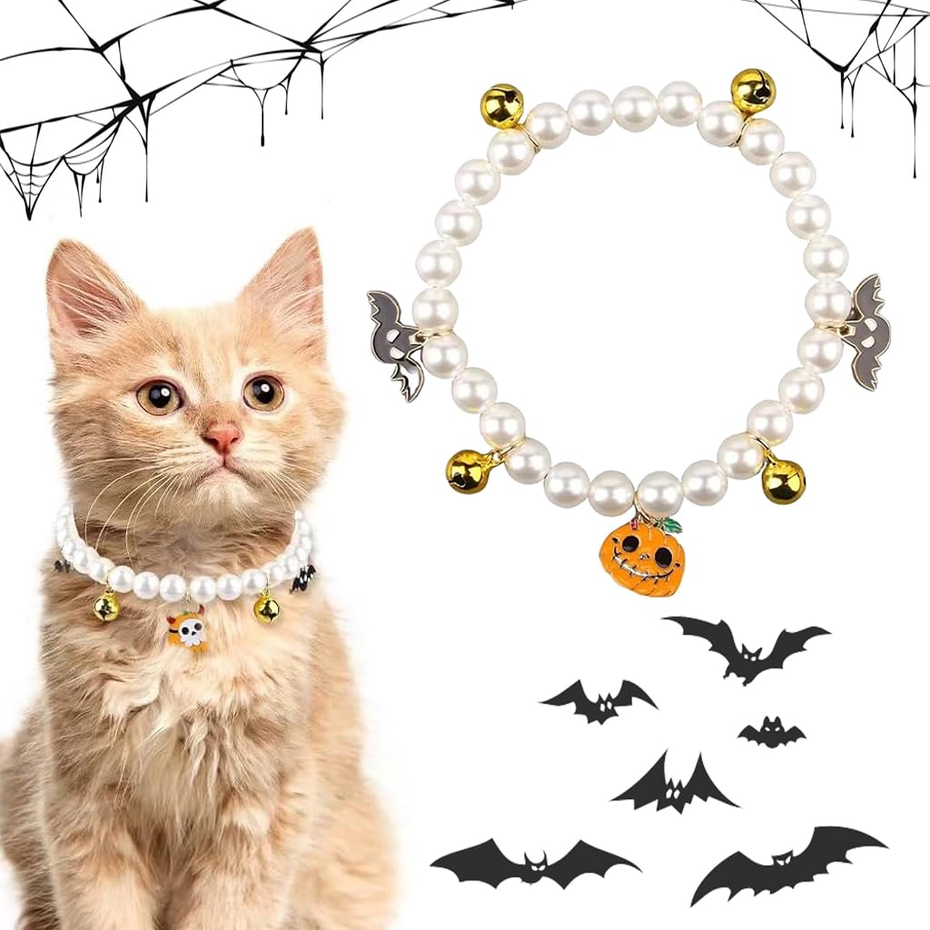 Qpets® 1Pcs Halloween Cat Collar Cat Beaded Collar Necklace Plastic Pearl Beaded Necklace with Halloween Smile Pumpkin Charms & Bells 22cm Diameter Small Cat Puppy Halloween Collar Necklace (B0D7ZX9M7P) Amazon Price History, Amazon Price Tracker