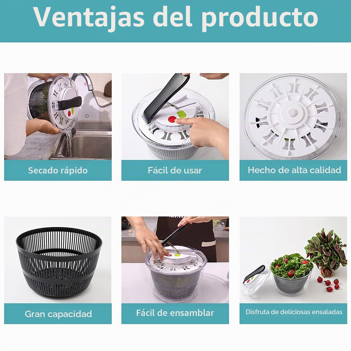 Ensalada Spinner, 5 l grande manual de lechuga y frutas, ensaladas más sabrosas y preparación de alimentos más rápida, bloqueo de secado y drenaje de lechuga lomo rápido