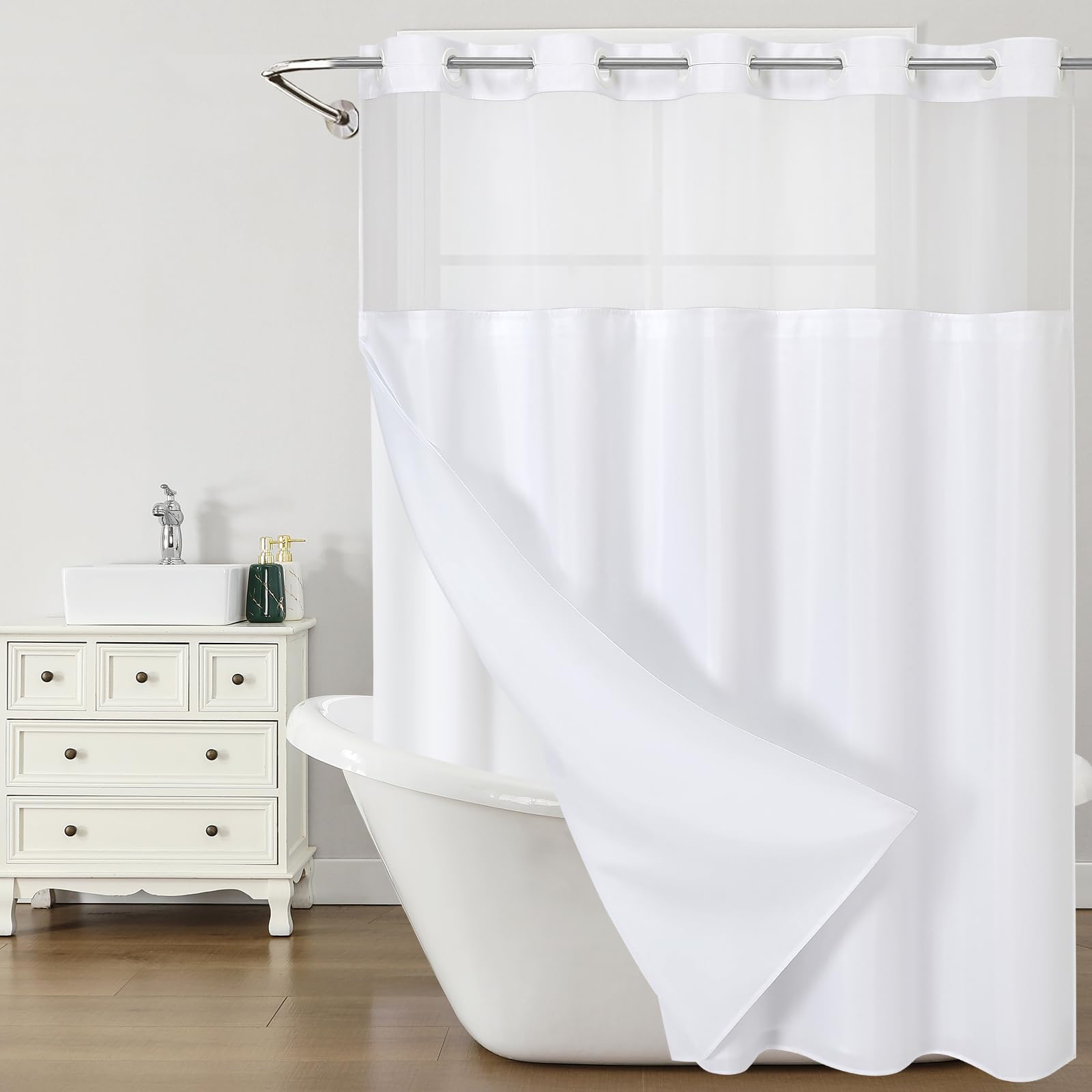 Litabel Lot de 2 doublures de rideau de douche de rechange en PEVA blanc, 177,8 x 137,2 cm (l x H), imperméables et amovibles pour rideaux de douche sans crochet avec doublure à clipser, qualité