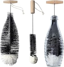 Grunda Set di 2 spazzole per bottiglie da 35 cm, compatibili con bottiglie di vetro Sodastream, con testa di lana per biberon, bottiglie di pet-flashe, pulizia senza graffi di bottiglie