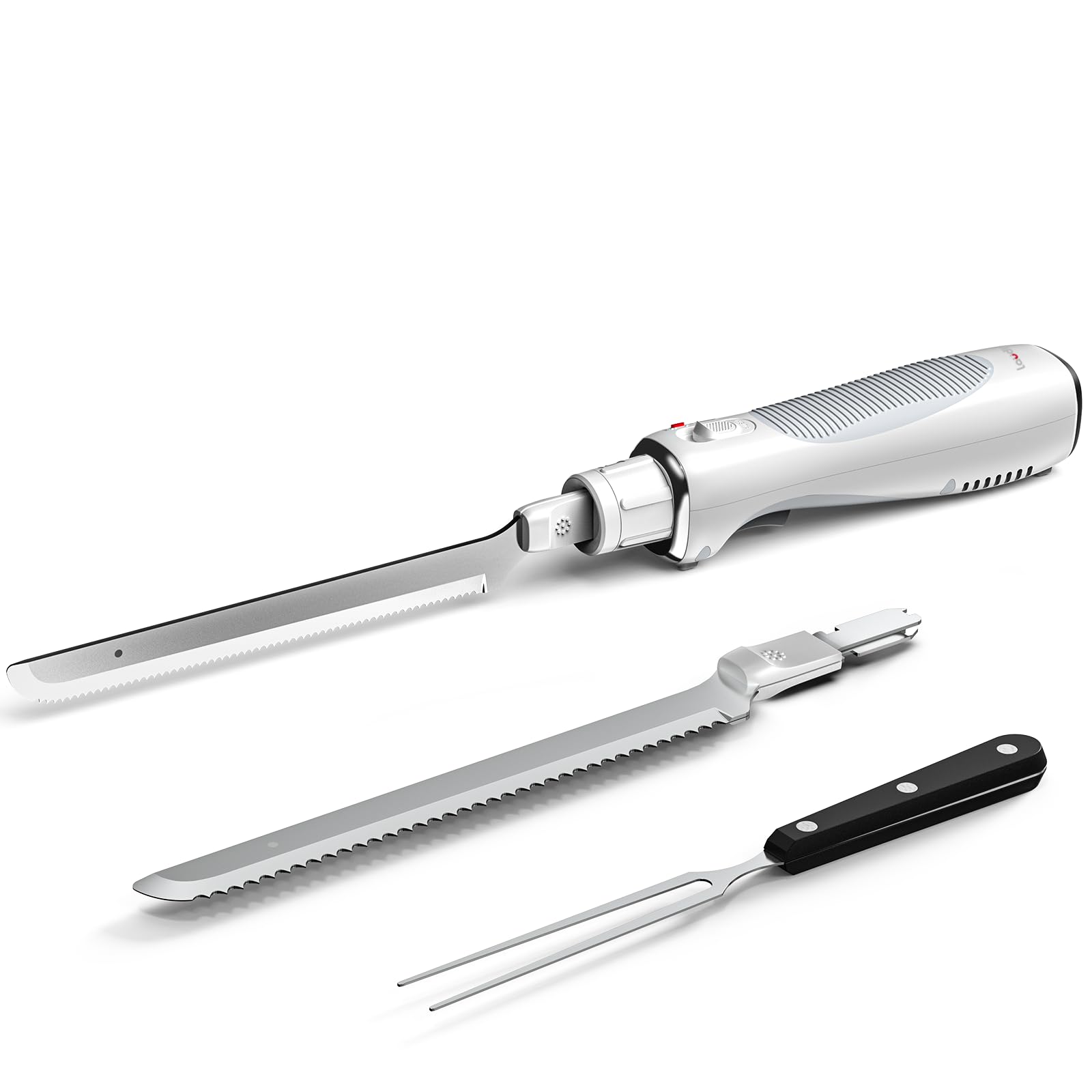 LAUDLIFE Ergonomic Cordless Electric Knife, 2-Speed Settings Electric Carving Knife,Comfort Grip Handle Perfect for Meat,Turkey,Bread,Milky White