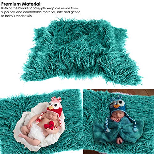Image of Baby Photography Props Fluffy Blanket + Ripple Wrap Set Newborn Photography Wrap Mat - Dark Green