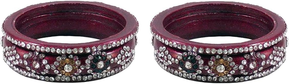 DollsofIndiaSet of 2 White Stone Studded Maroon Lac Bangles - Size - 2-4 - Dia - 2.2 inches (RE76)