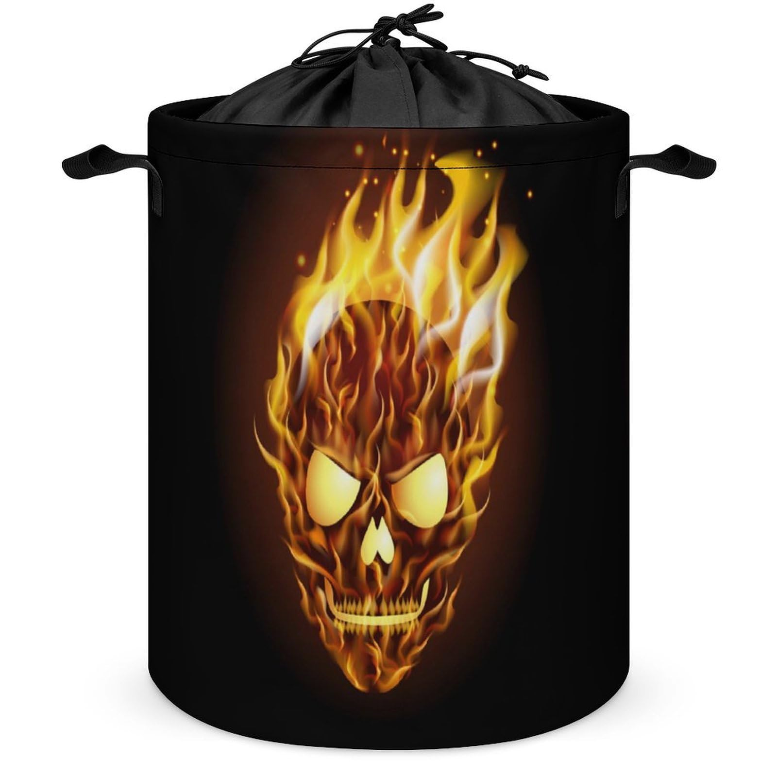 Qjjinxior Drawstring Laundry Hamper, Skull with Flame Laundry Basket, Washing Basket with Handle