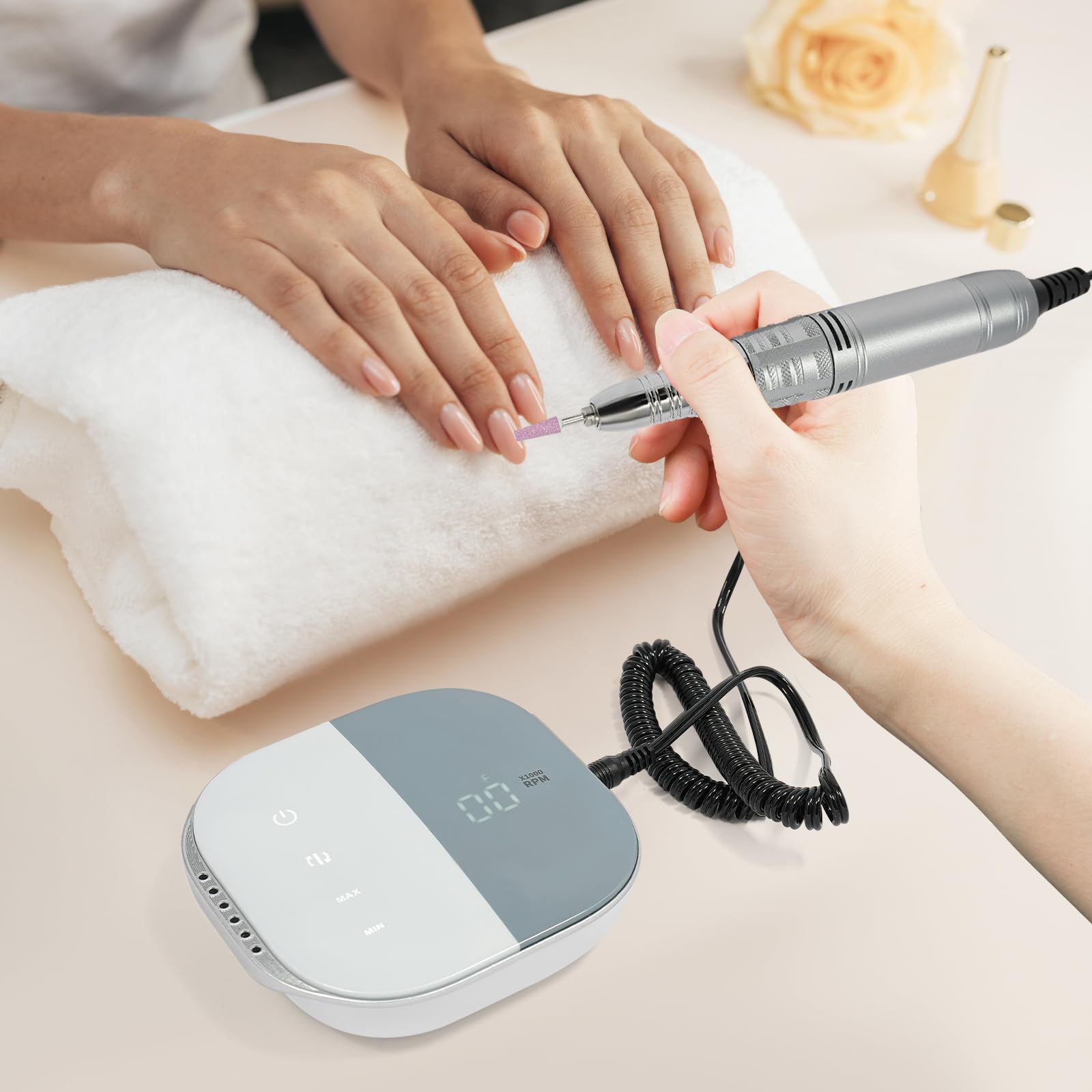 Elektryczna frezarka do paznokci 35000 obr./min, profesjonalny elektryczny pilnik do paznokci, zestaw do manicure, pedicure, sztuczne paznokcie, z cyfrowym wyświetlaczem HD, w zestawie z 4 głowicami