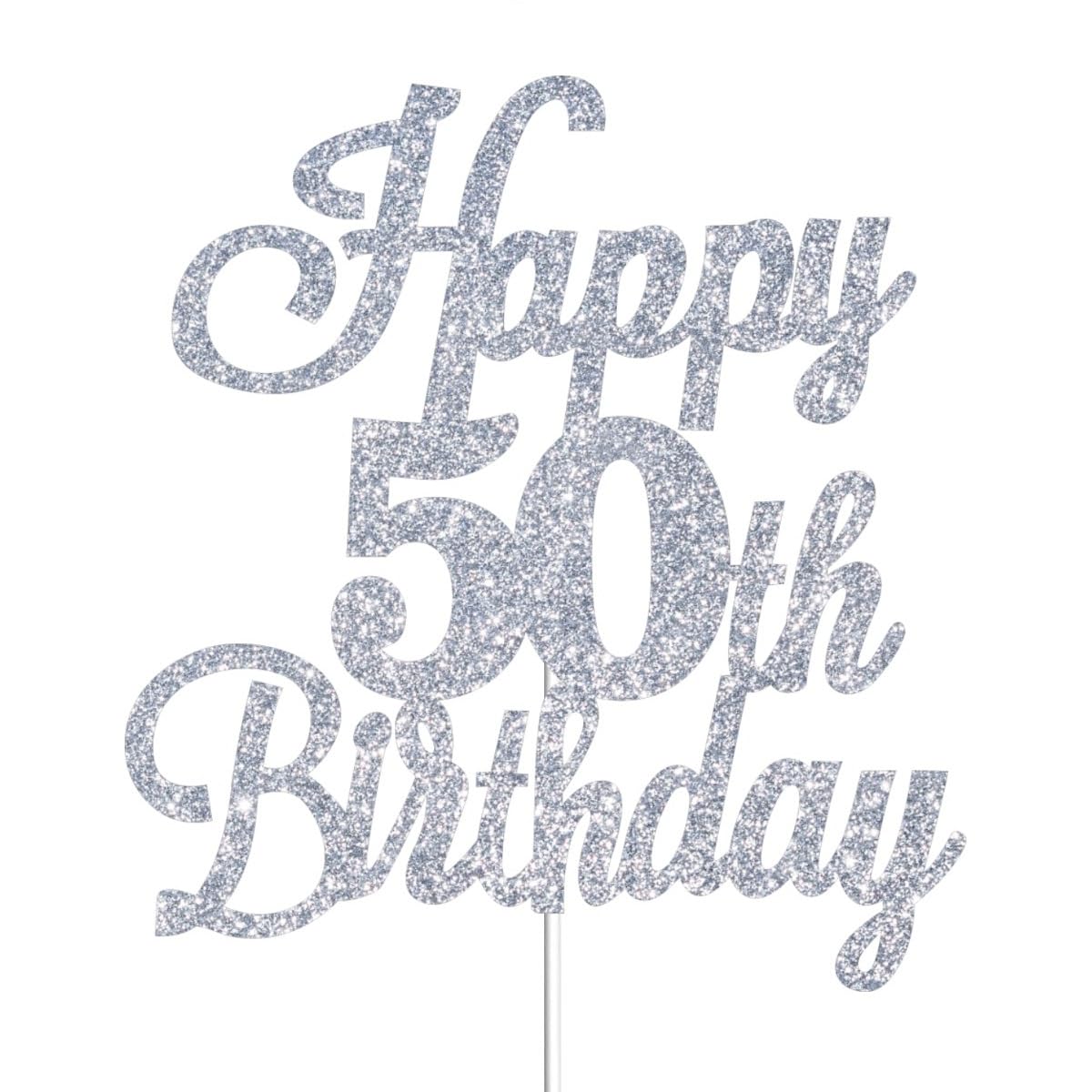 Happy 50th Birthday Cake Toppers Silver Glitter, Cheers to 50 Years Old Bday Decoration 50th Anniversary Cake Topper, Fifty Theme Cake Decorations for