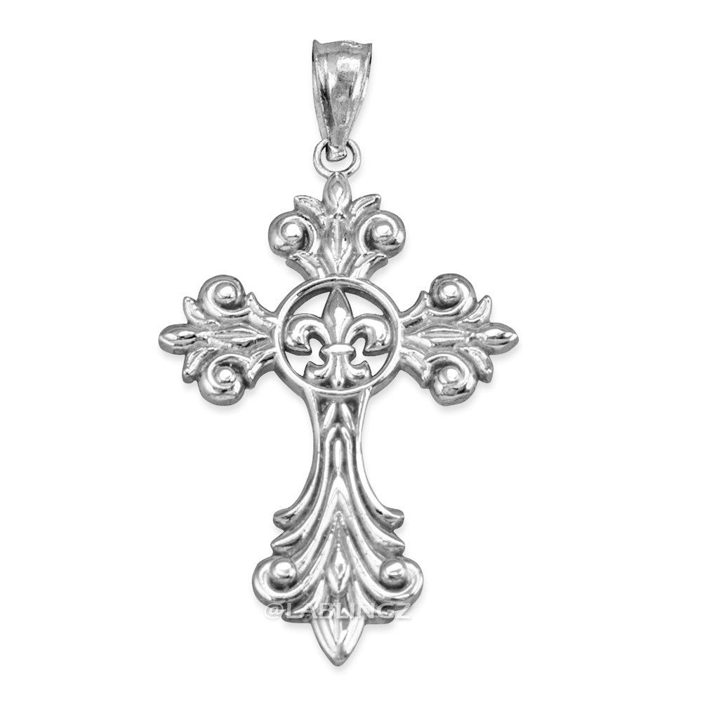 Sterling Silver Fleur-de-Lis Cross Pendant