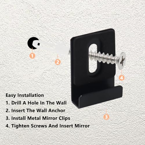 Image of Metal Mirror Clip,ULIFESTAR SUS304 Wide Channel Mirror Hanger Clip,Large Mirror Retainer Clip,Heavy Frameless Mirror J-Channel Mount Wall Clips with Screw 36*25mm /1.42*0.98 inch with Gasket Black 12PCS