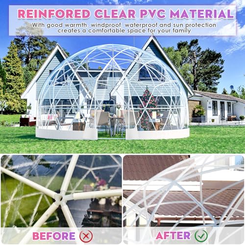 12FT-Garden-Dome-lgloo-Geodesic-Dome-Greenhouse-with-PVC-Clear-Cover-Waterproof-Garden-Bubble-Dome-Tent-House-with-2-x-10M-Light-Strings-for-Outdoor-Patio-Backyard-Party-White-125FT38M 12FT Garden Dome lgloo Geodesic Dome Greenhouse with PVC Clear Cover Waterproof Garden Bubble Dome Tent House with 2 x 10M Light Strings for Outdoor Patio Backyard Party White 125FT38M