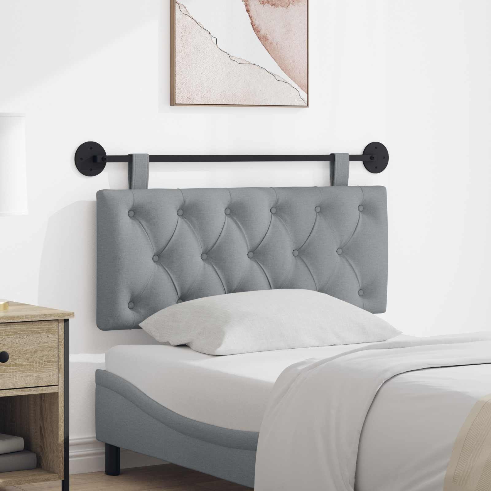 Leasha Tête de Lit Suspendue, Tête de Lit Coussin Murale Gris Clair Tissu 110x55x7 cm