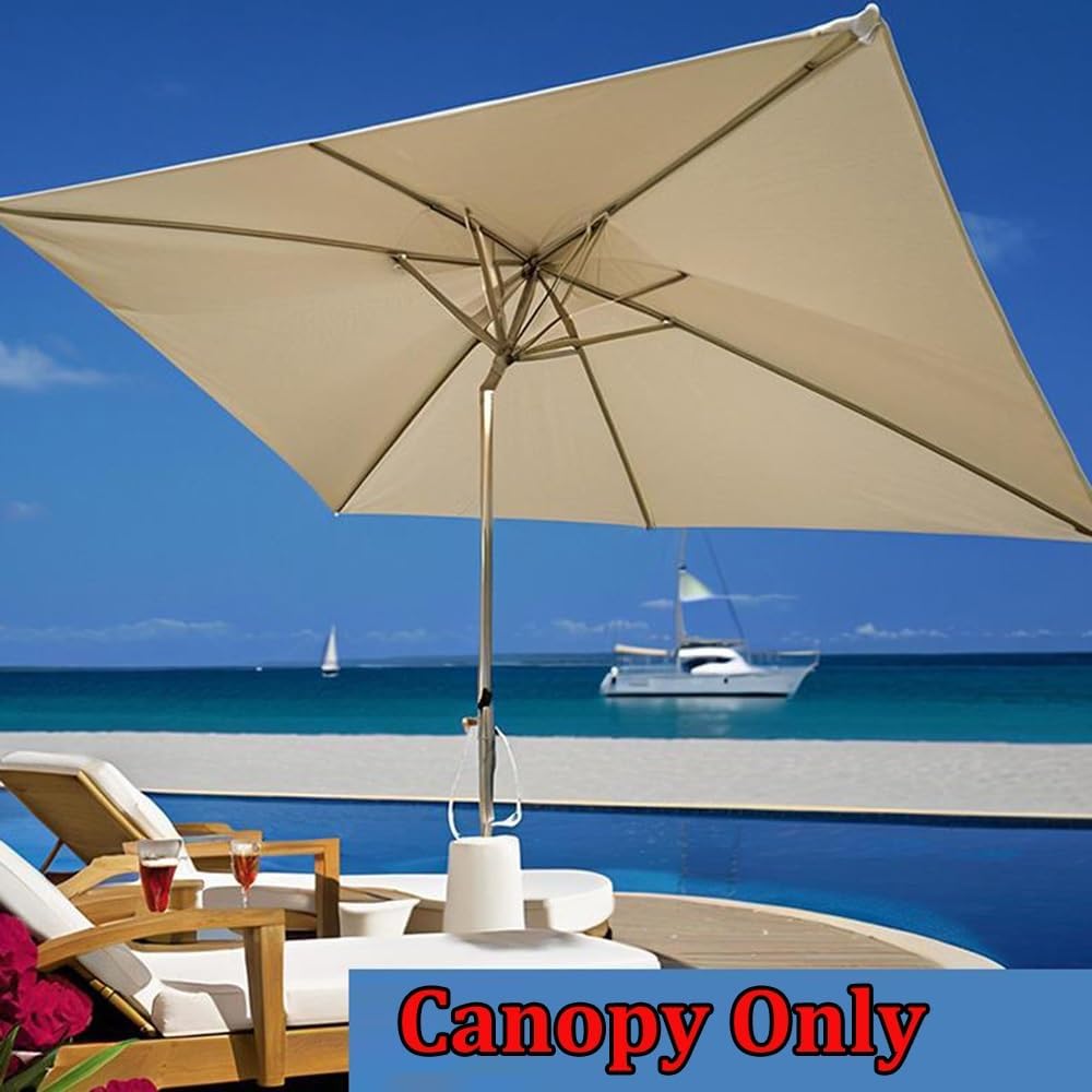 Rectangle Umbrella Canopy 10'x6.5' Patio Umbrella Replacement Cloth 6 Ribs Anti-UV Market Umbrella Top Replacement Cove(Navy Blue)