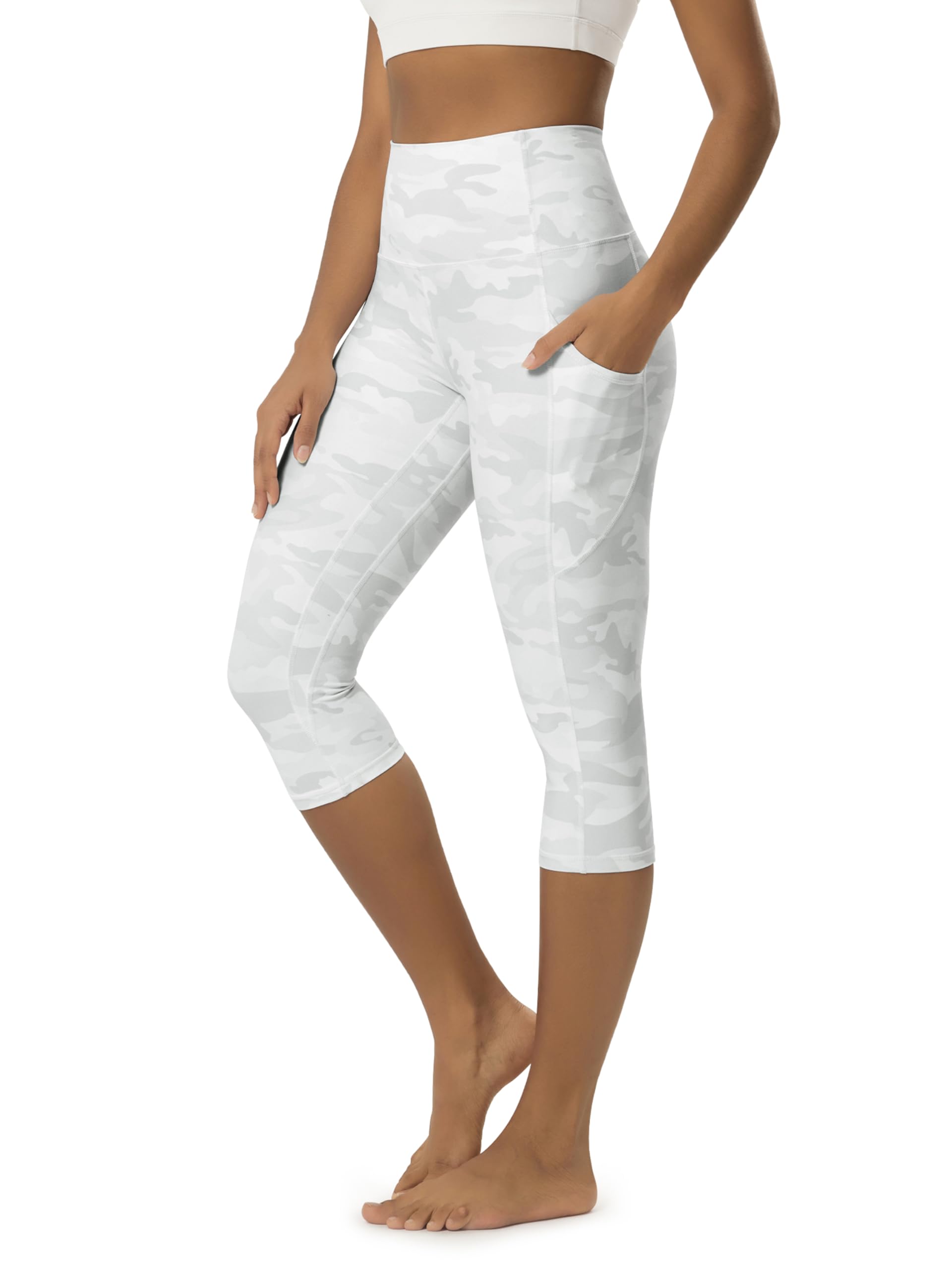 ODODOS Women's High Waisted Yoga Capris with Pockets, Tummy Control Non See Through Workout Athletic Running Capri Leggings