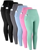 LZYVOO Leggings with Pockets for Women, 6 Packs Soft High Waisted Tummy Control Workout Yoga Pants