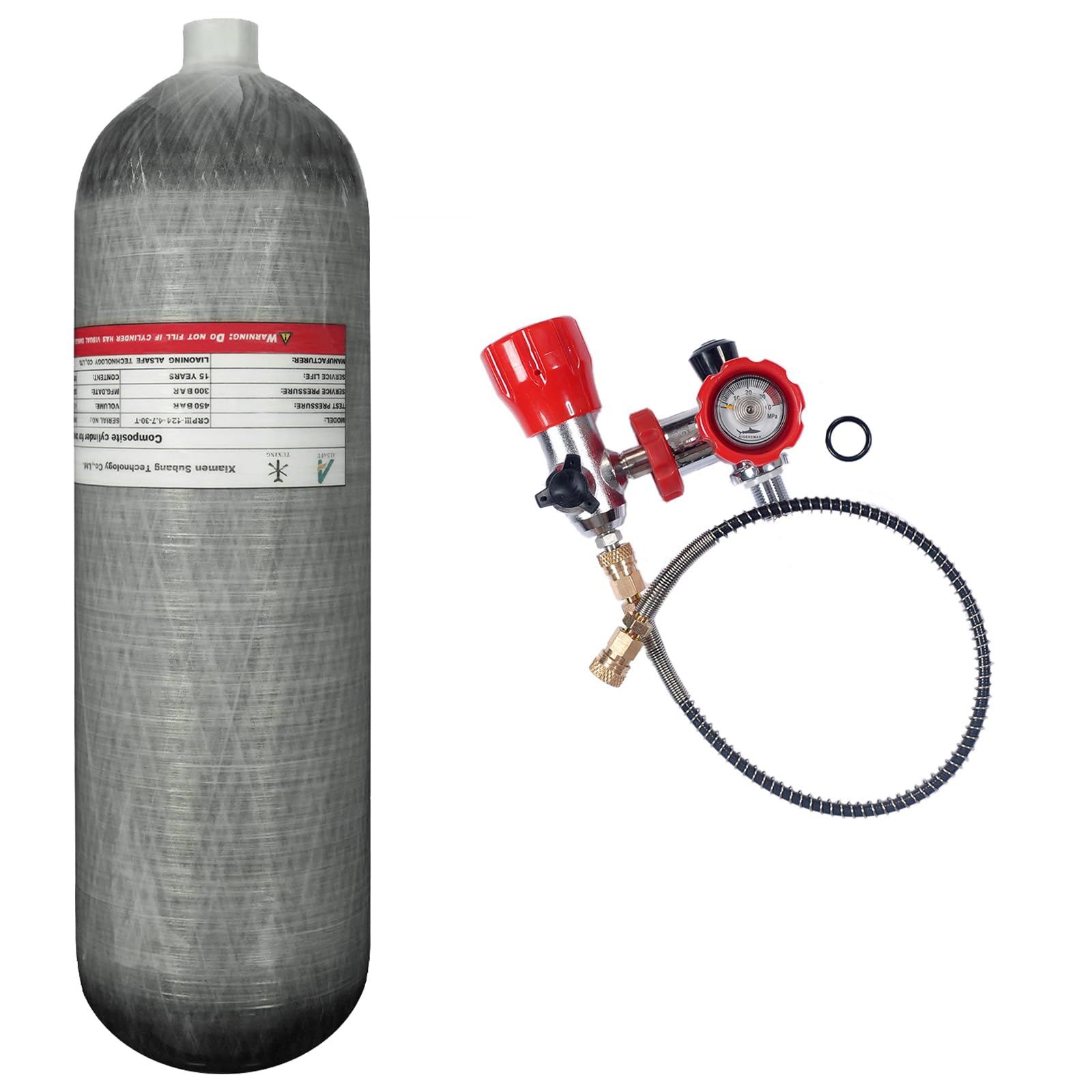 TUXING 4500Psi 4.7L Carbon Fiber Scuba Tank with Paintball Fill Station Valve Regulator Gauge,High Pressure Composite Cylinder,Diving Tank,Pcp Air Tank for Pcp Air Rifle (4.7L pcp Tank+Valve D)