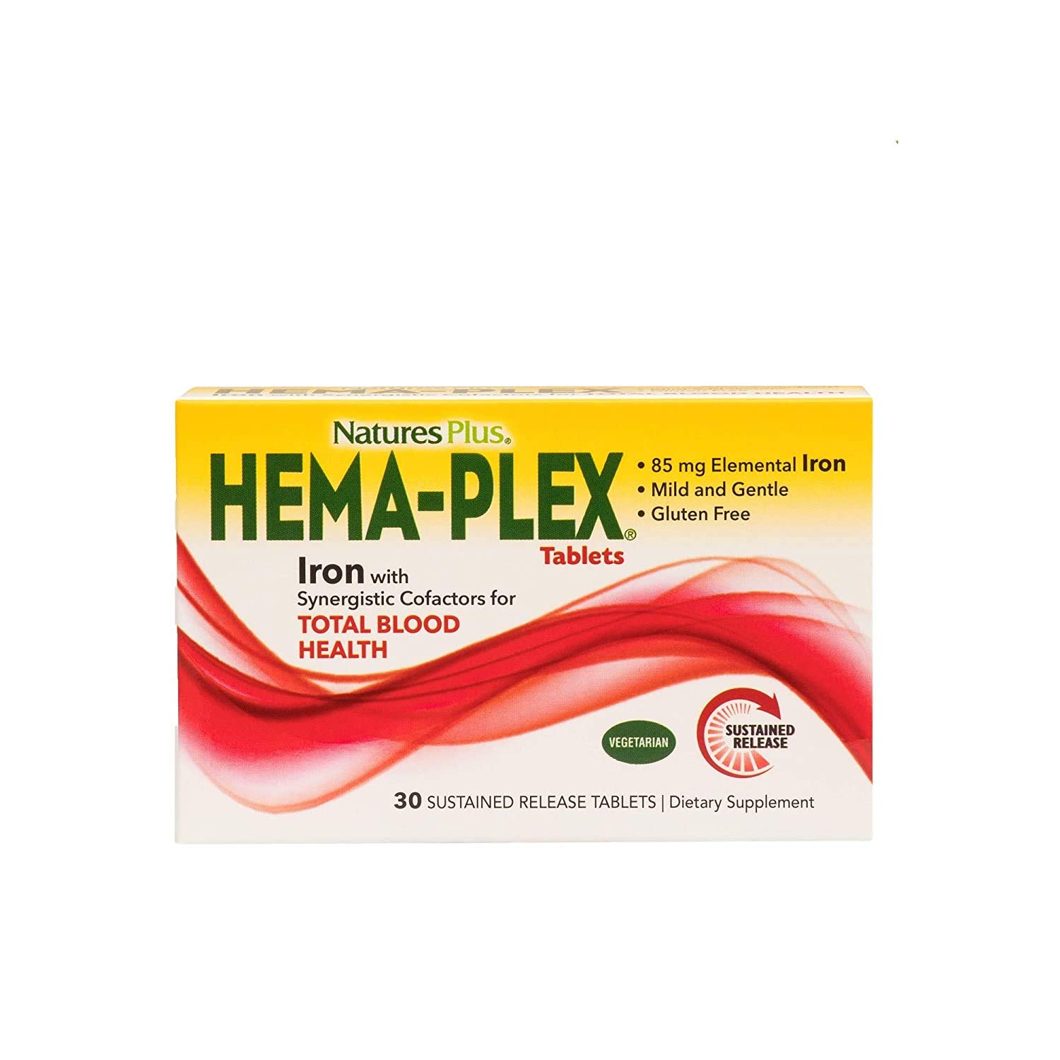 Nature's Plus Hema-Plex Iron - 30 Sustained Release Tablets, Pack of 3-85 mg Elemental Iron - Total Blood Health - with Vitamin C & Bioflavonoids - Vegan, Gluten Free - 90 Total Servings