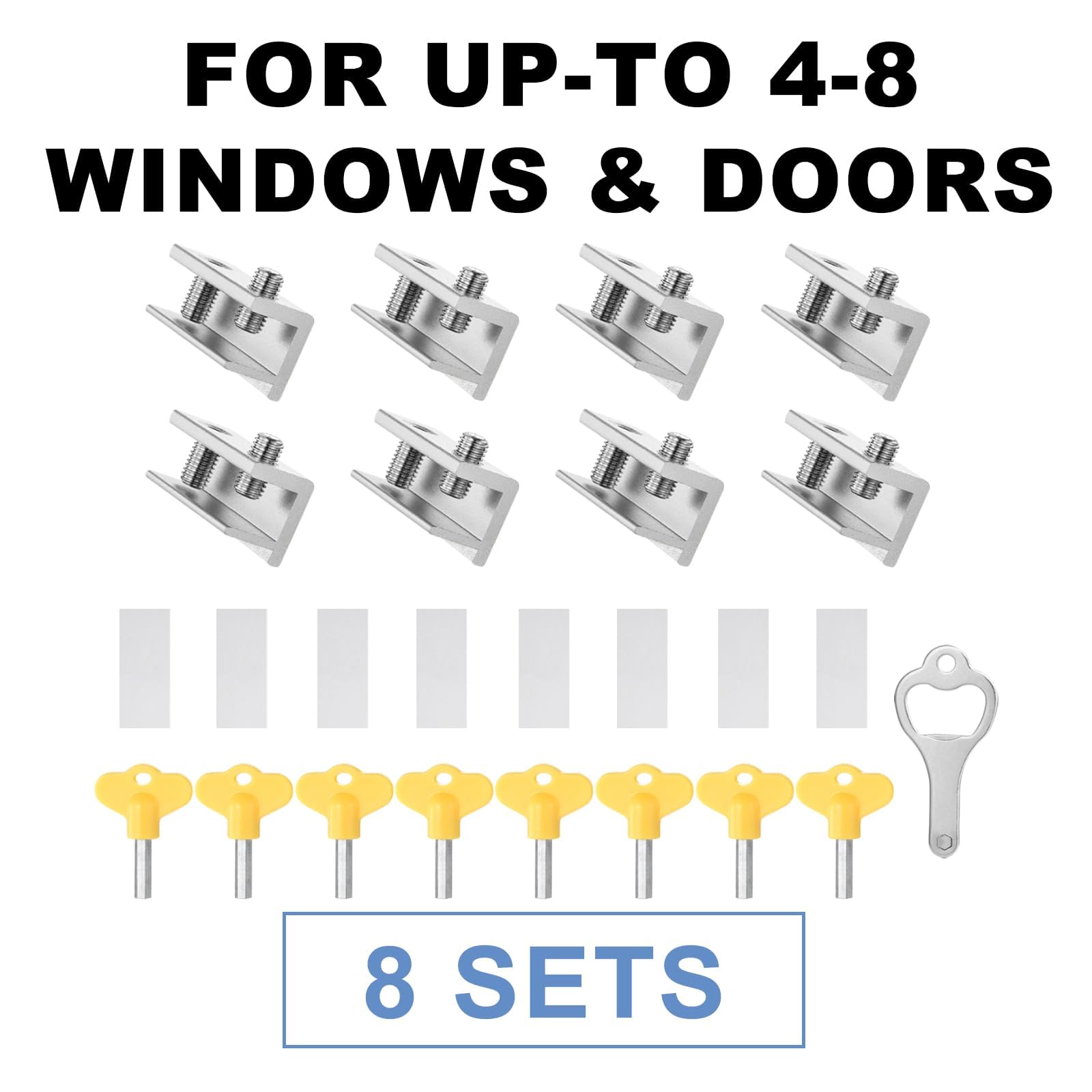 Lot de 8 verrous de fenêtre coulissante, pour fenêtres coulissantes horizontales, serrure de sécurité de fenêtre avec clé, réglable en aluminium facile à installer, verrous de fenêtre pour fenêtres
