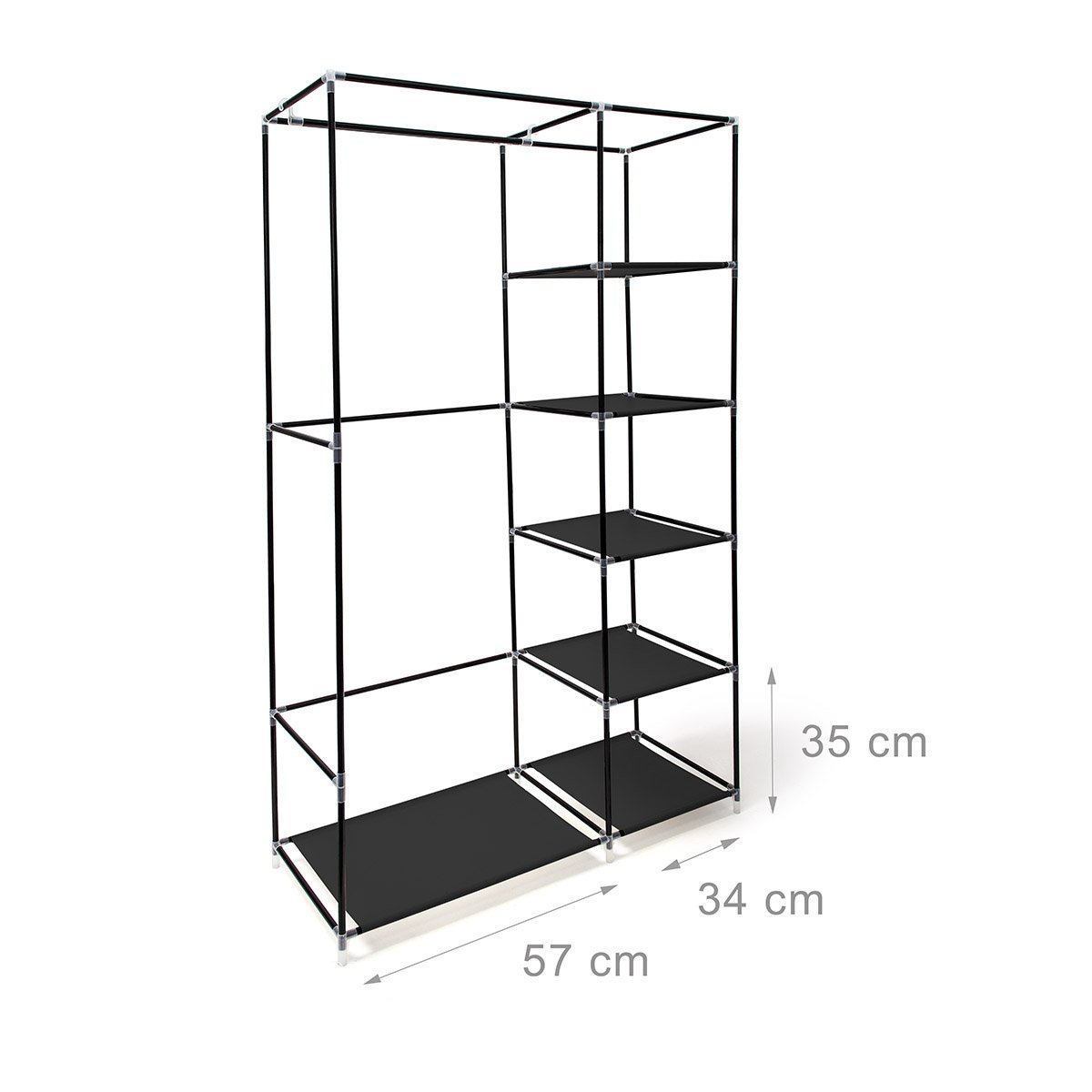 Relaxdays Stoffschrank, mit Kleiderstange & 5 Fächern, HBT: 174 x 107 x 42,5 cm, stabiler Faltschrank mit Bezug, schwarz