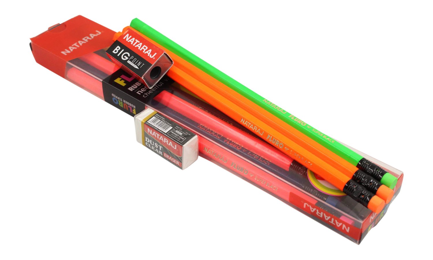 NATARAJ Fluro Rubber Tipped Neon Pencils with Sharpener and Eraser (Pack of 5) product image 2