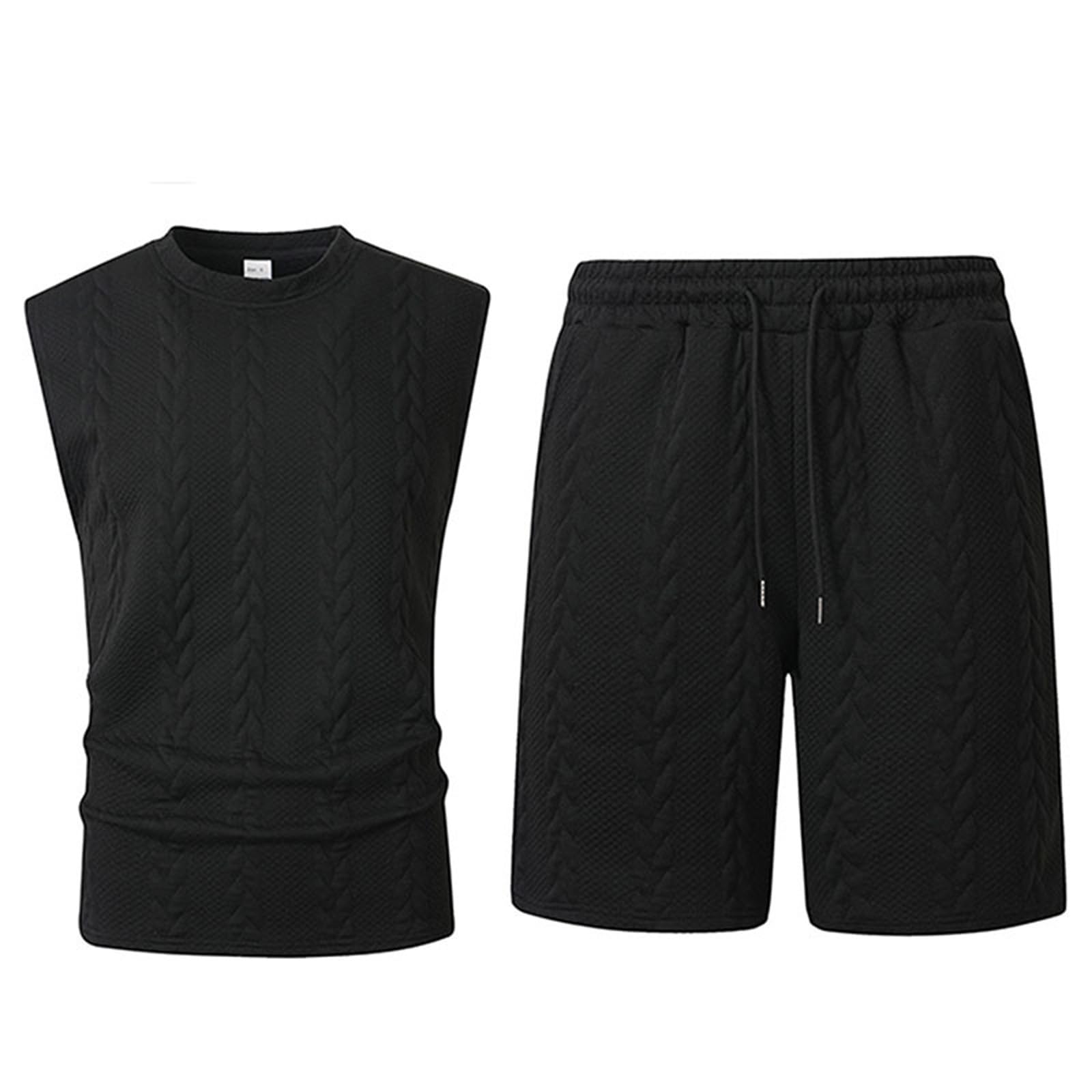 Tuta estiva da uomo, 2 pezzi, da uomo, con pantaloncini corti e canottiera, set da jogging, tuta sportiva, abbigliamento da corsa, abbigliamento sportivo, canotta sportiva, canotta corta