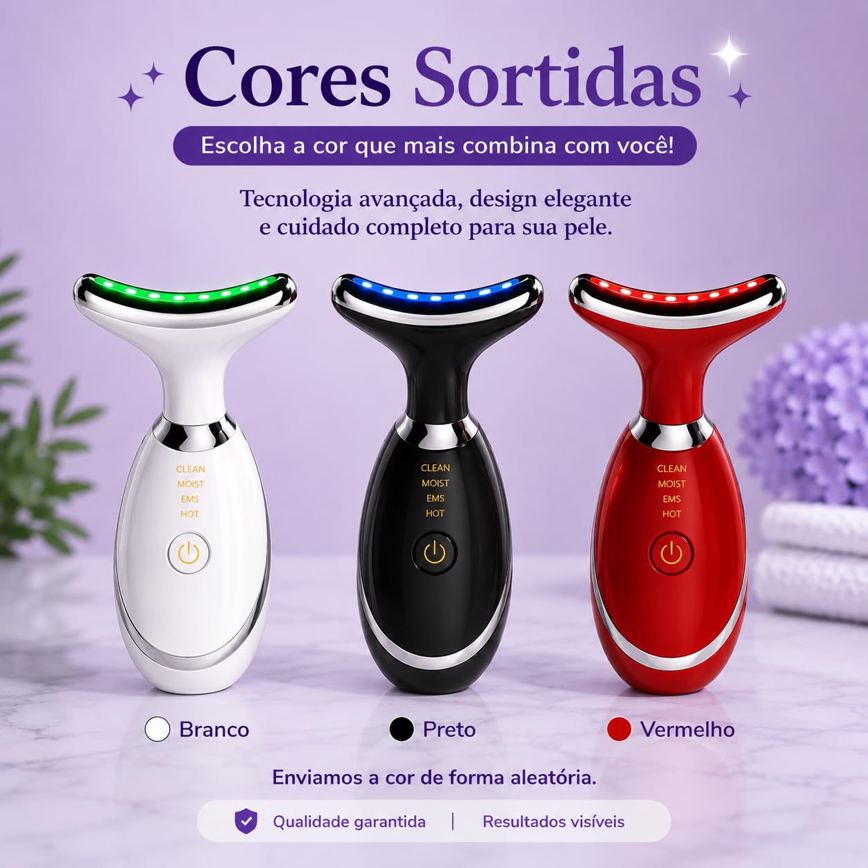 Massageador Facial LED 3 em 1 Profissional | EMS, Vibração e