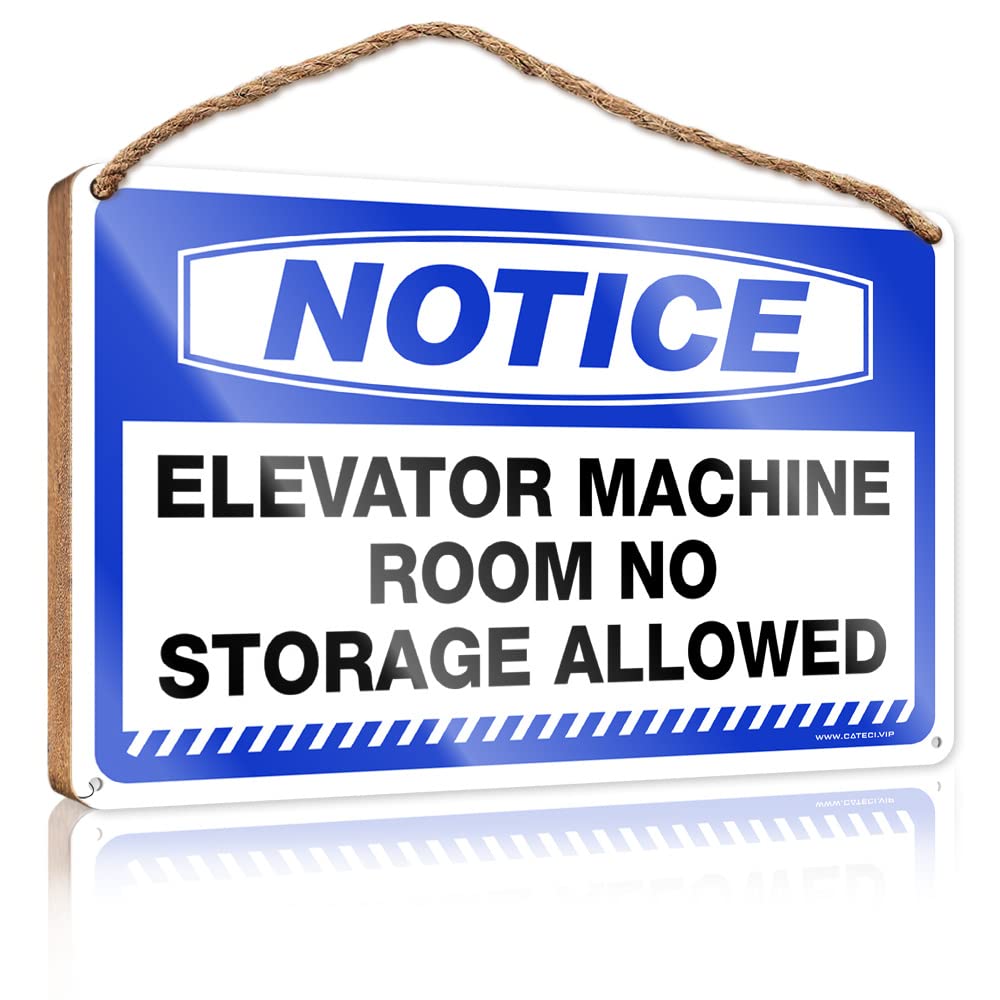 Spring Porch Sign Notice Elevator Machine Room No Storage Allowed Wooden Sign Man Cave Decor Vintage Room Decor(20X30CM)
