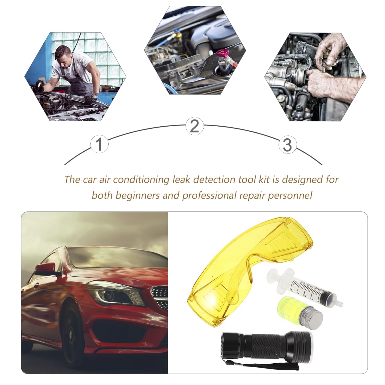 MAGICLULU 1 Set Klimaanlagen Lecksucher Klimaanlagen Lecksuchwerkzeuge UV Farbstoff Kit Farbstoff Licht Auto UV Farbstoff Lecksucher Kit Kältemittel Lecksucher Lichter