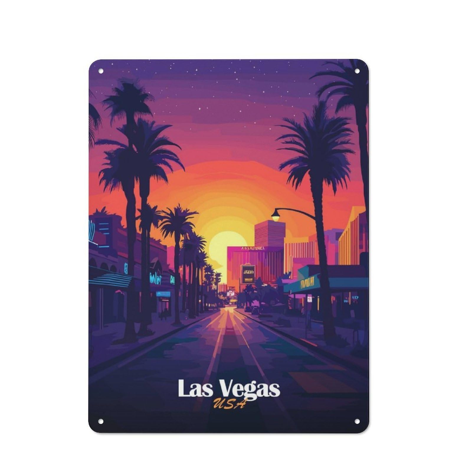 Junmoney Las Vegas Sunset Cityscape Tin Wall Plaque 40X30cm With For Hobby Room Or Studio, For Updating Hobby Room And Studio After Moving